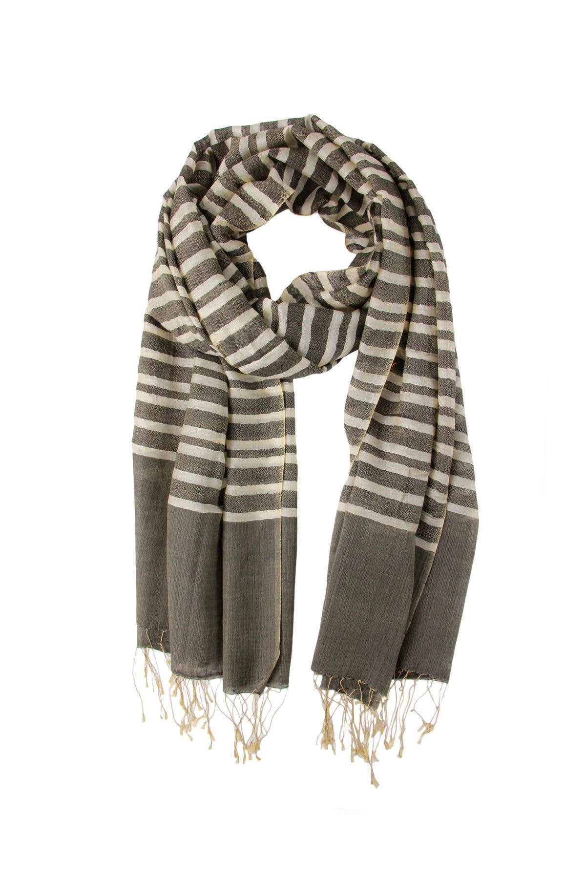 Camille Striped Lightweight Printed Scarf With Fringe