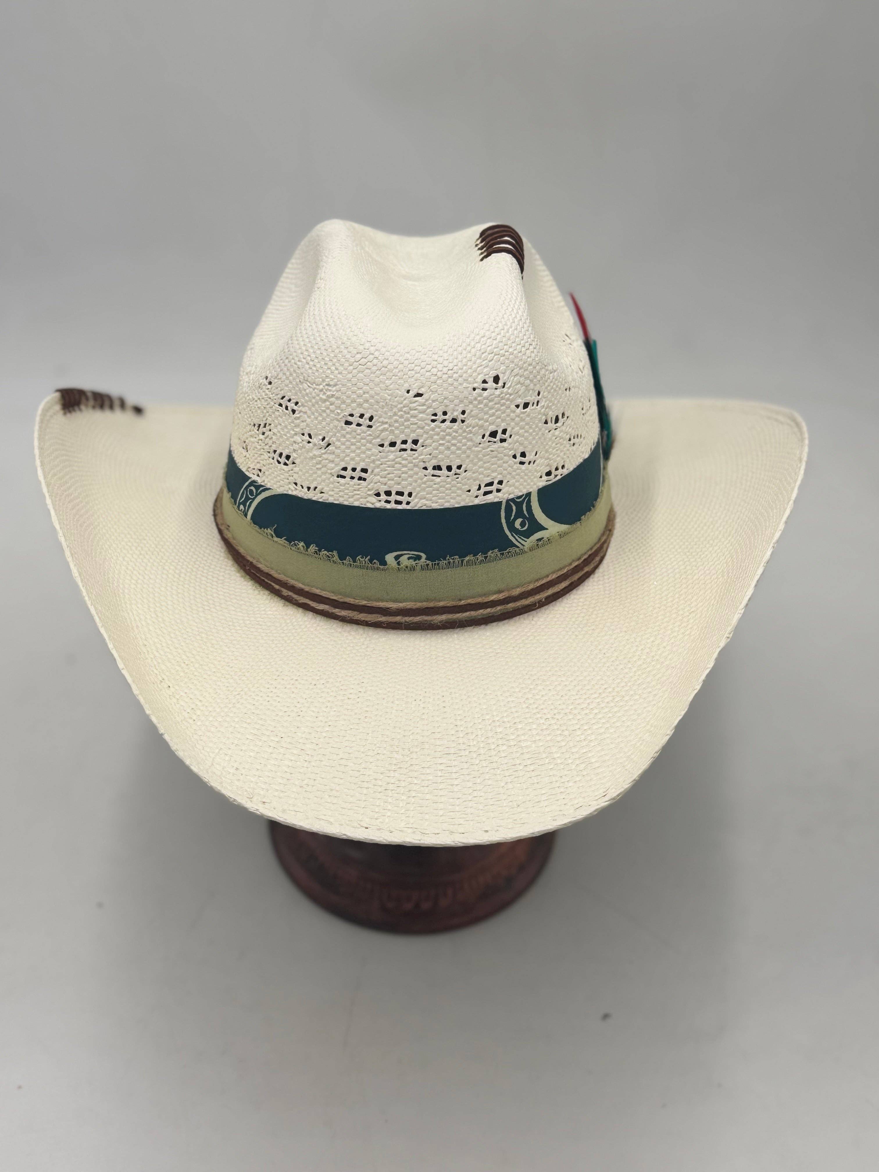 Costal green banded ivory Cowboy Hat