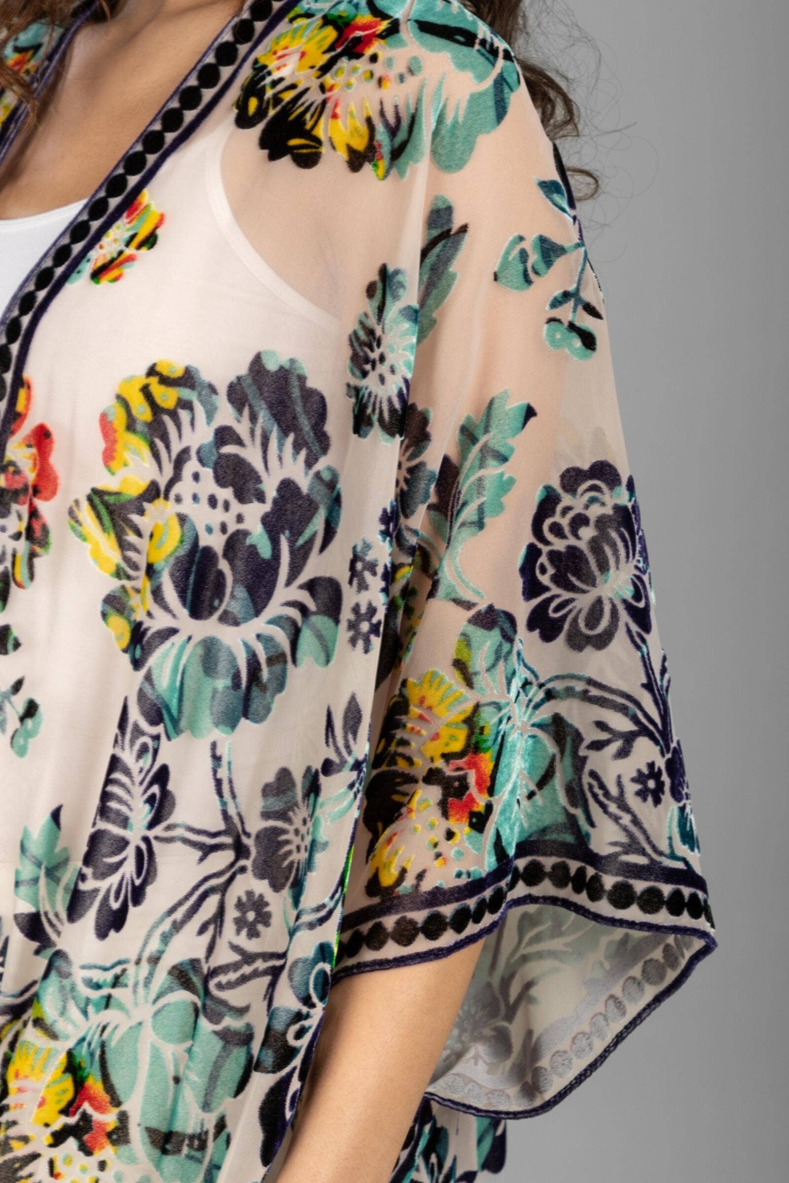 Floral Sheer Velvet Burnout Kimono