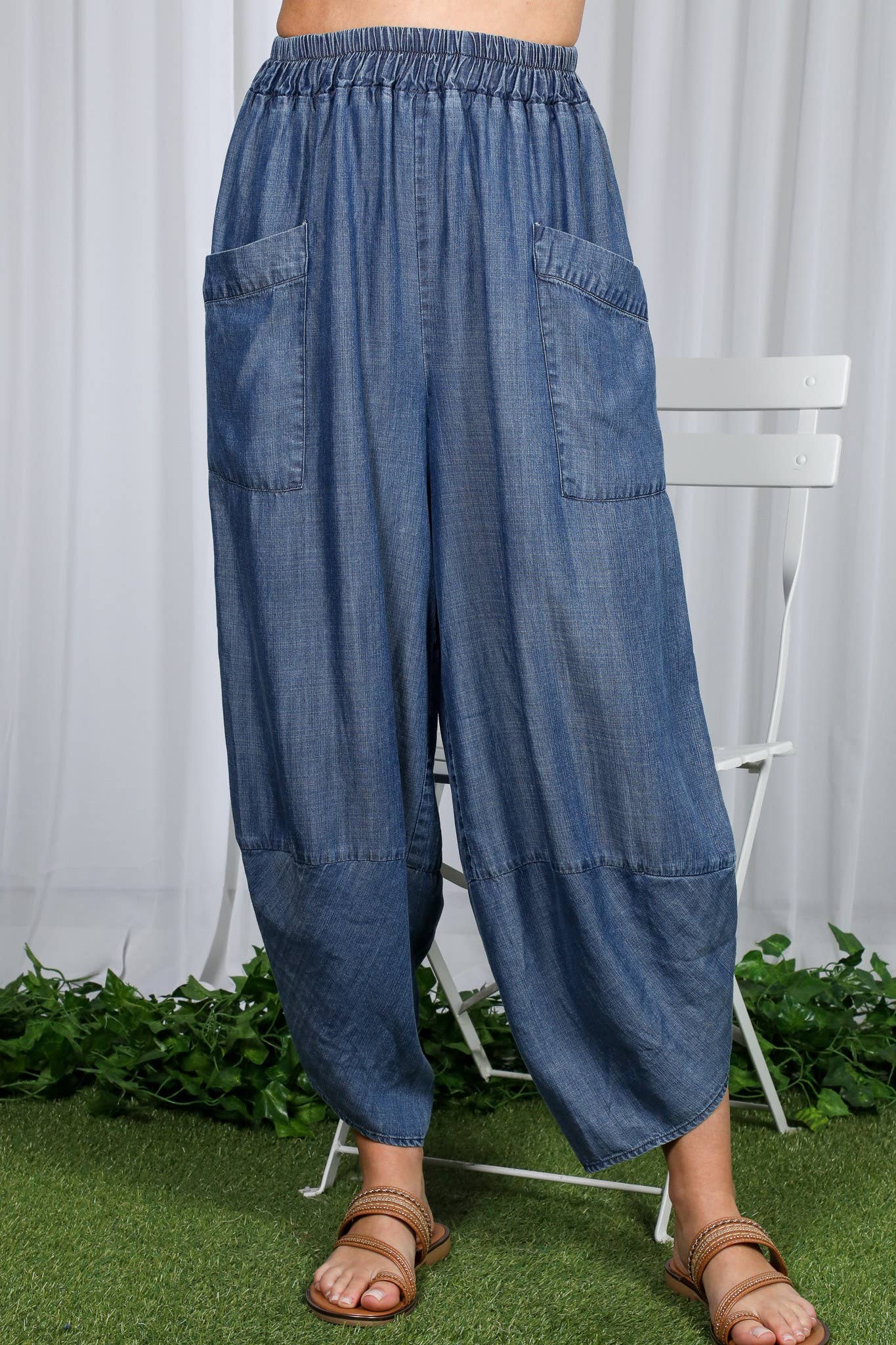 Casual Chambray 100% Tencel Barrel Denim Pants VP82933A