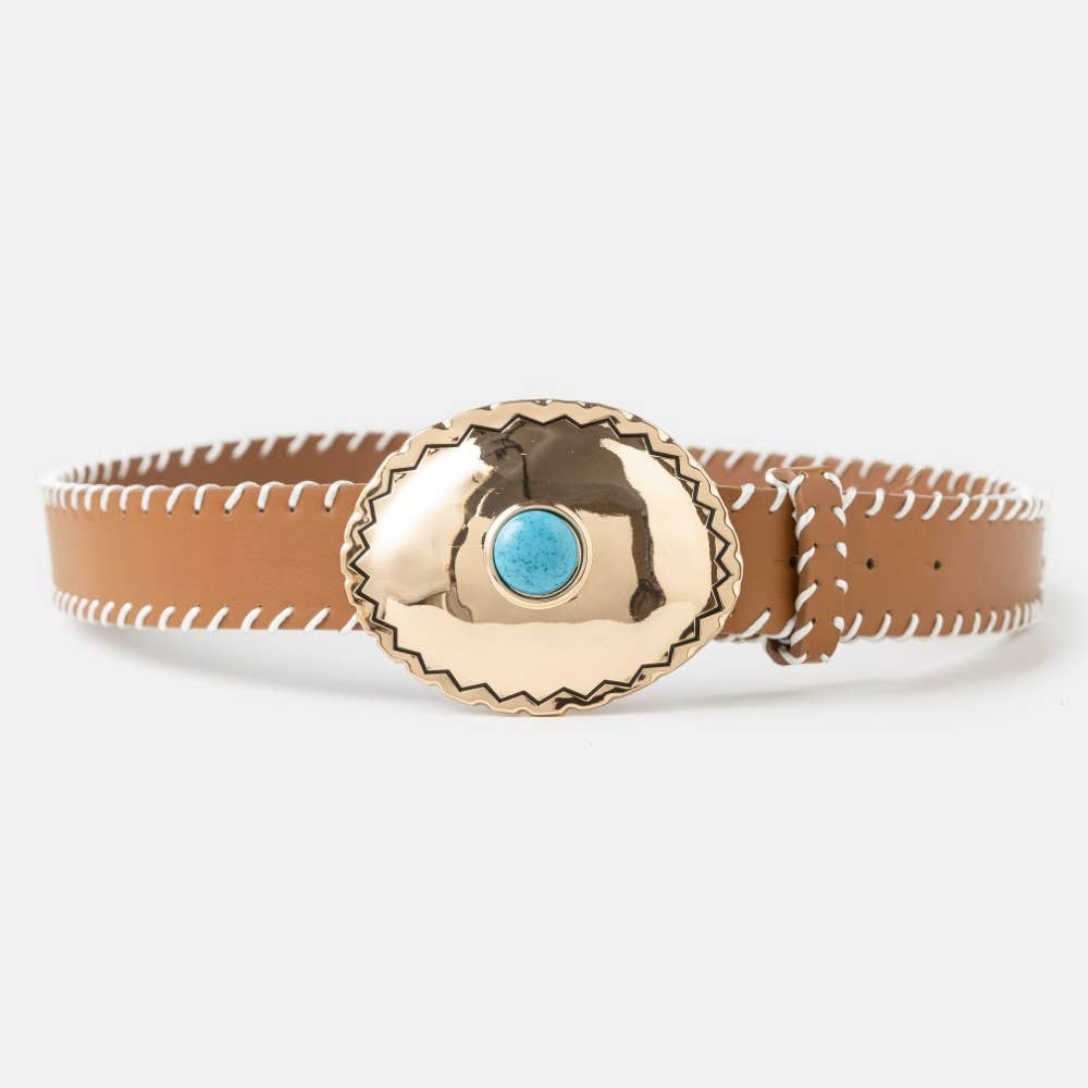 Western Turquoise Oval Concho Buckle Belt