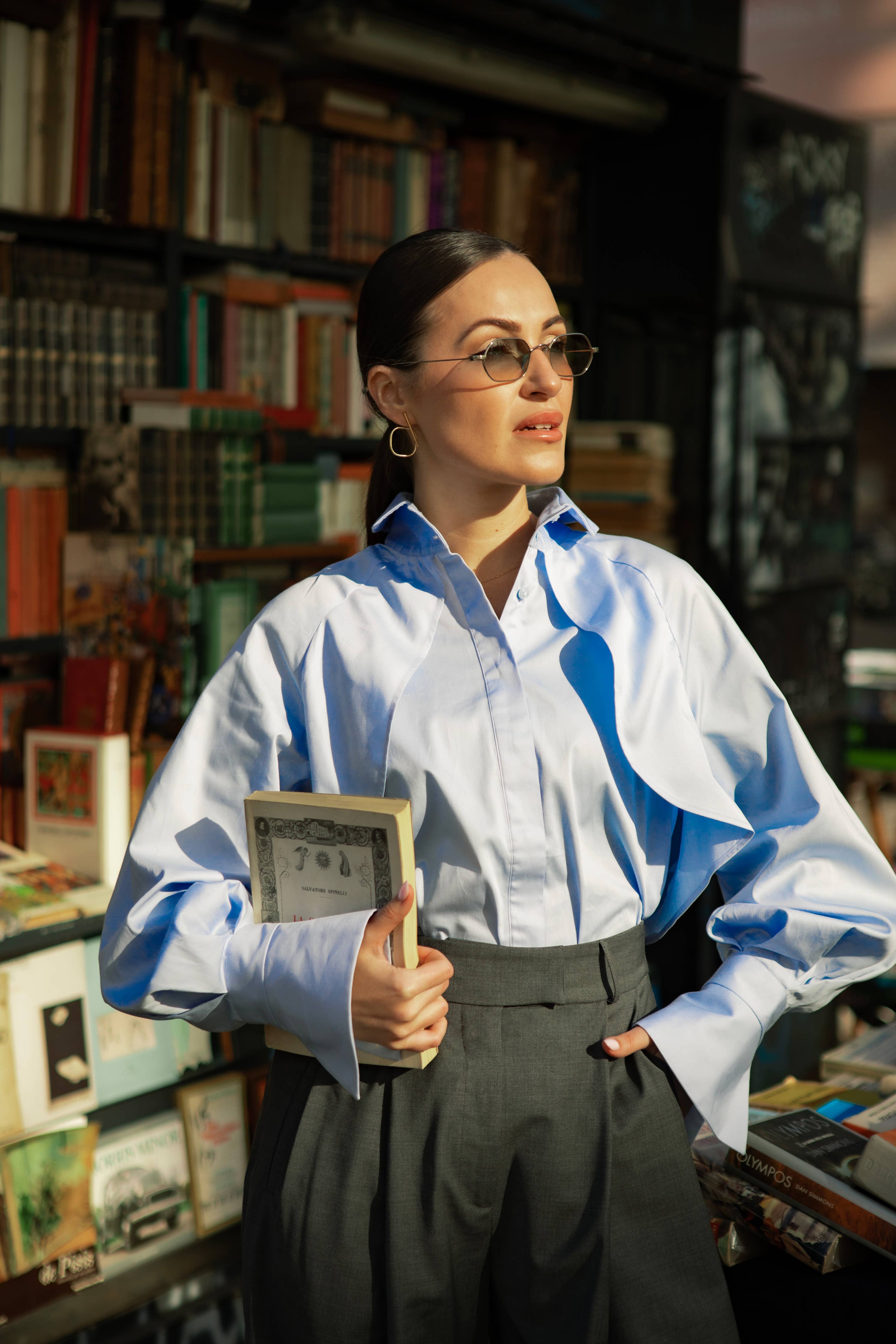Diva Business Style Blue Organic Cotton Shirt