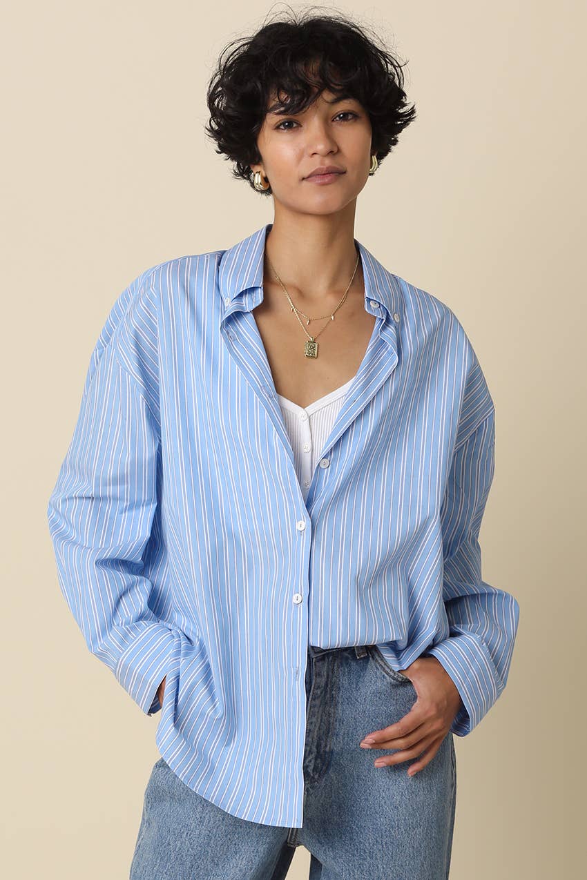 Macy Oversized Striped Shirt - Blue