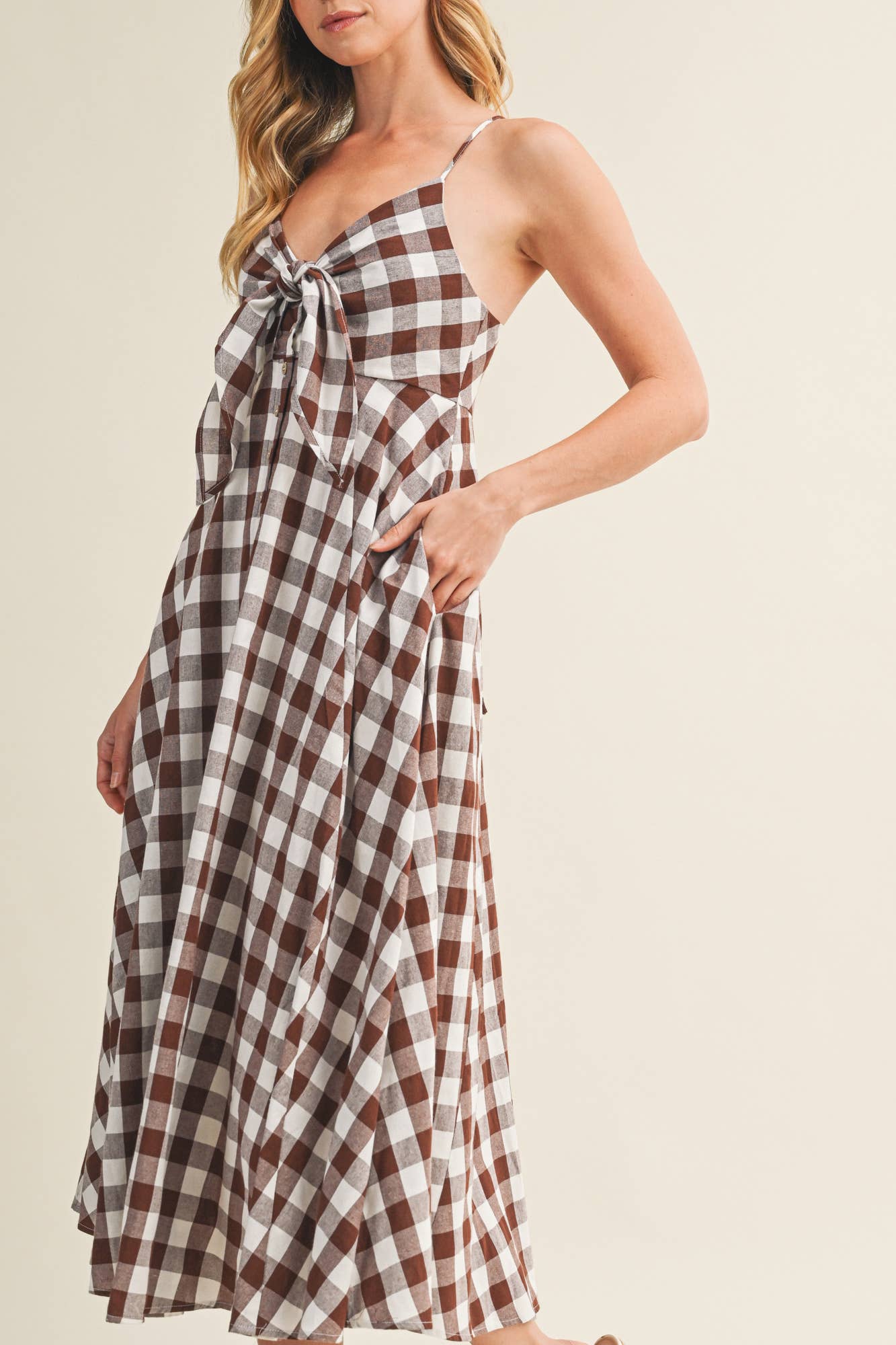 TIE-FRONT GINGHAM DRESS