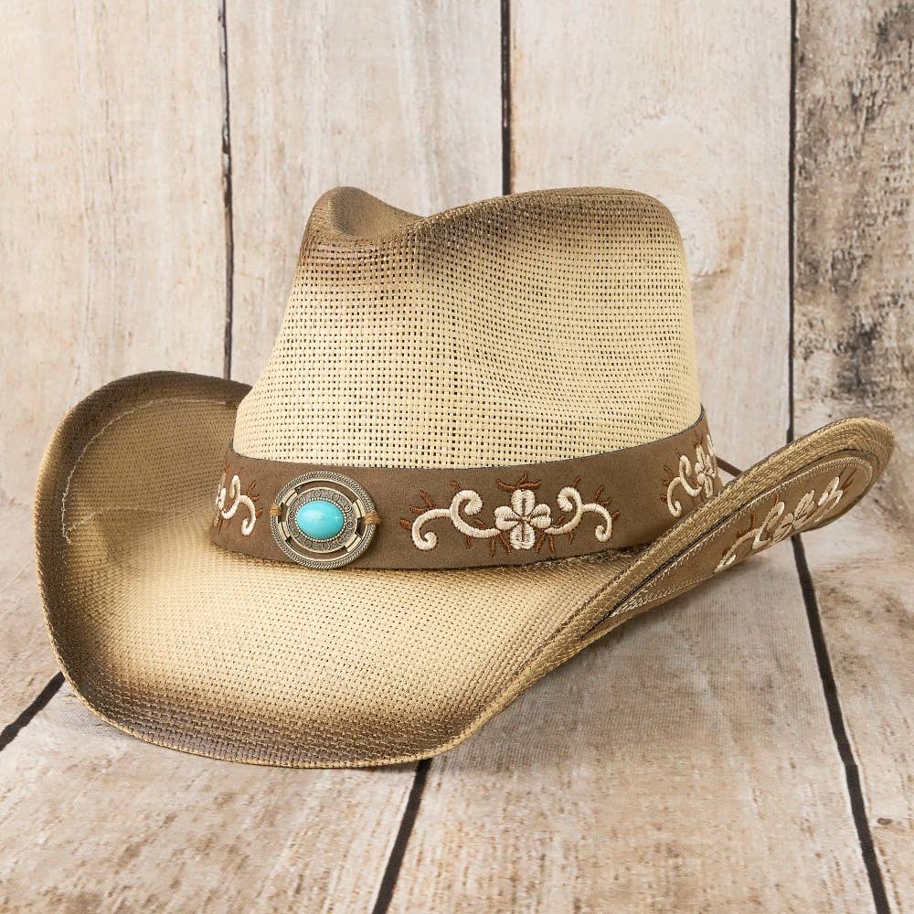 Western Concho Flower Embroidered Cowboy Hat