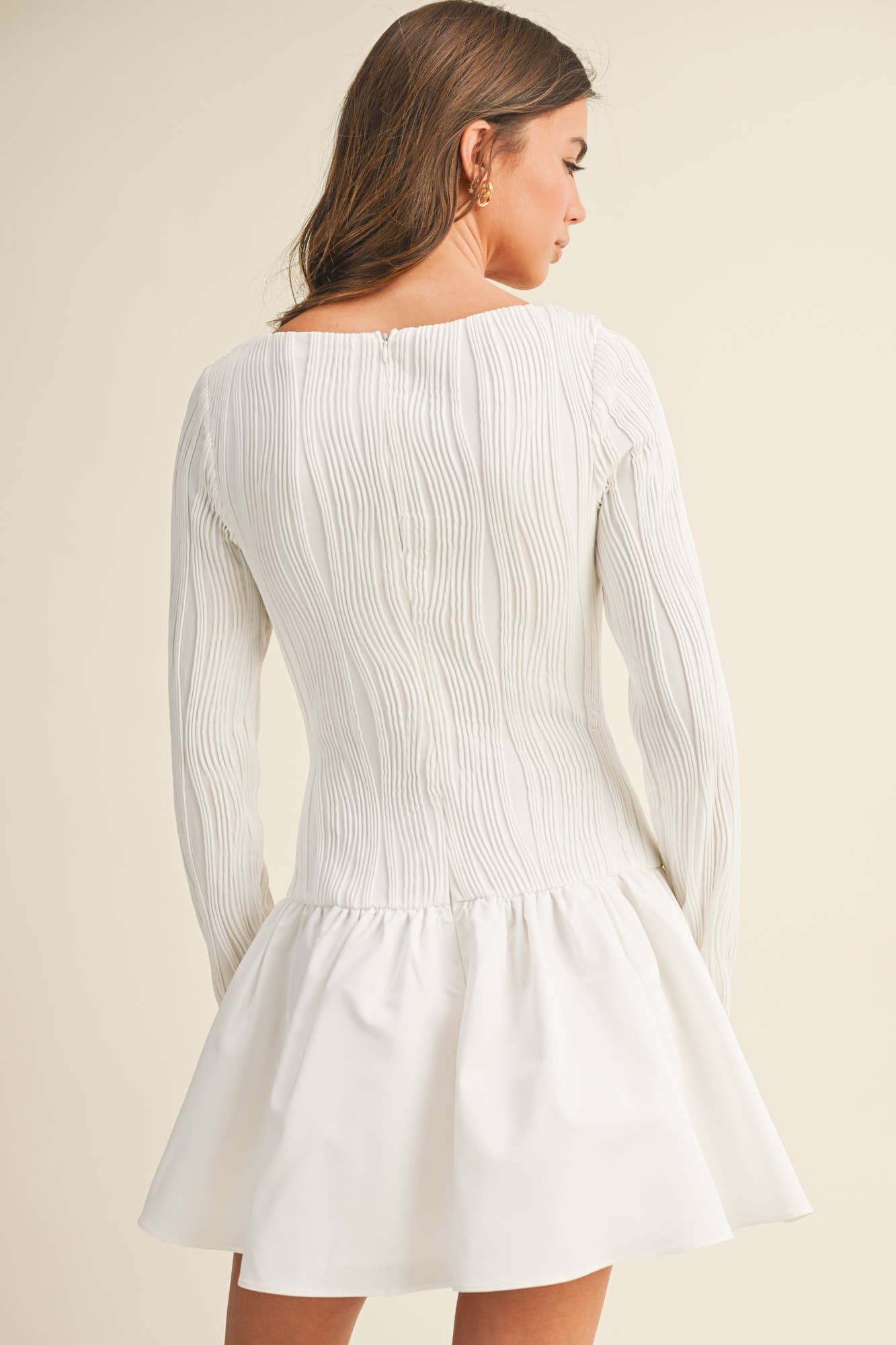 BOAT NECK LONG SLEEVE FLARE DRESS