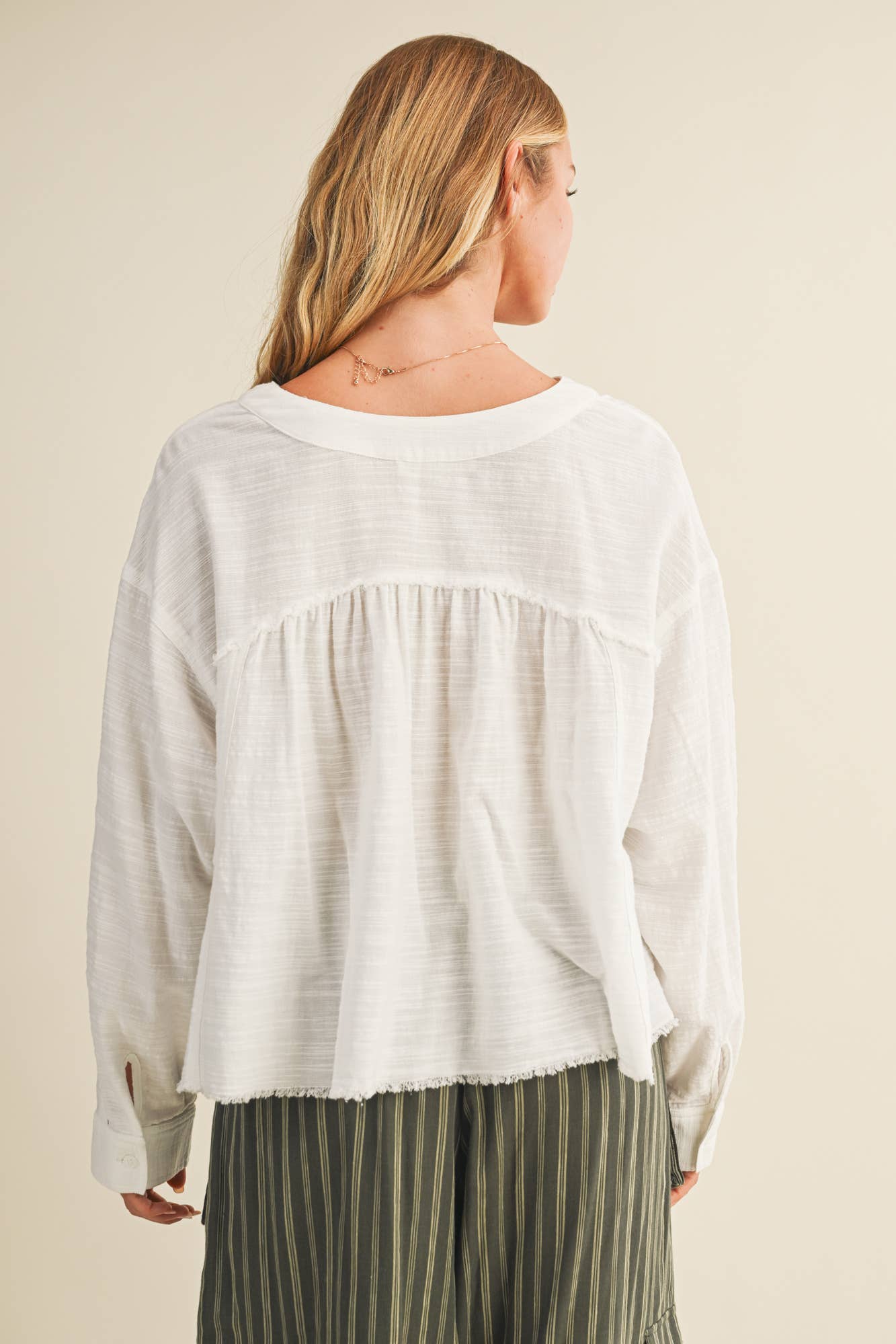 LACE-TRIMMED TOP WITH RAW-CUT EDGE DETAIL