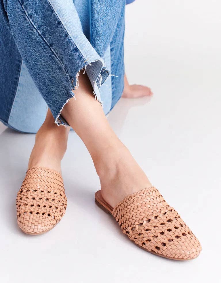 LILY- VINTAGE PINK signature woven leather mules