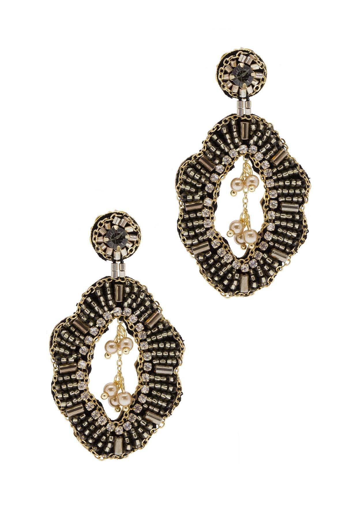 Rococo Leather Beaded Statement Handmade Drop Earring