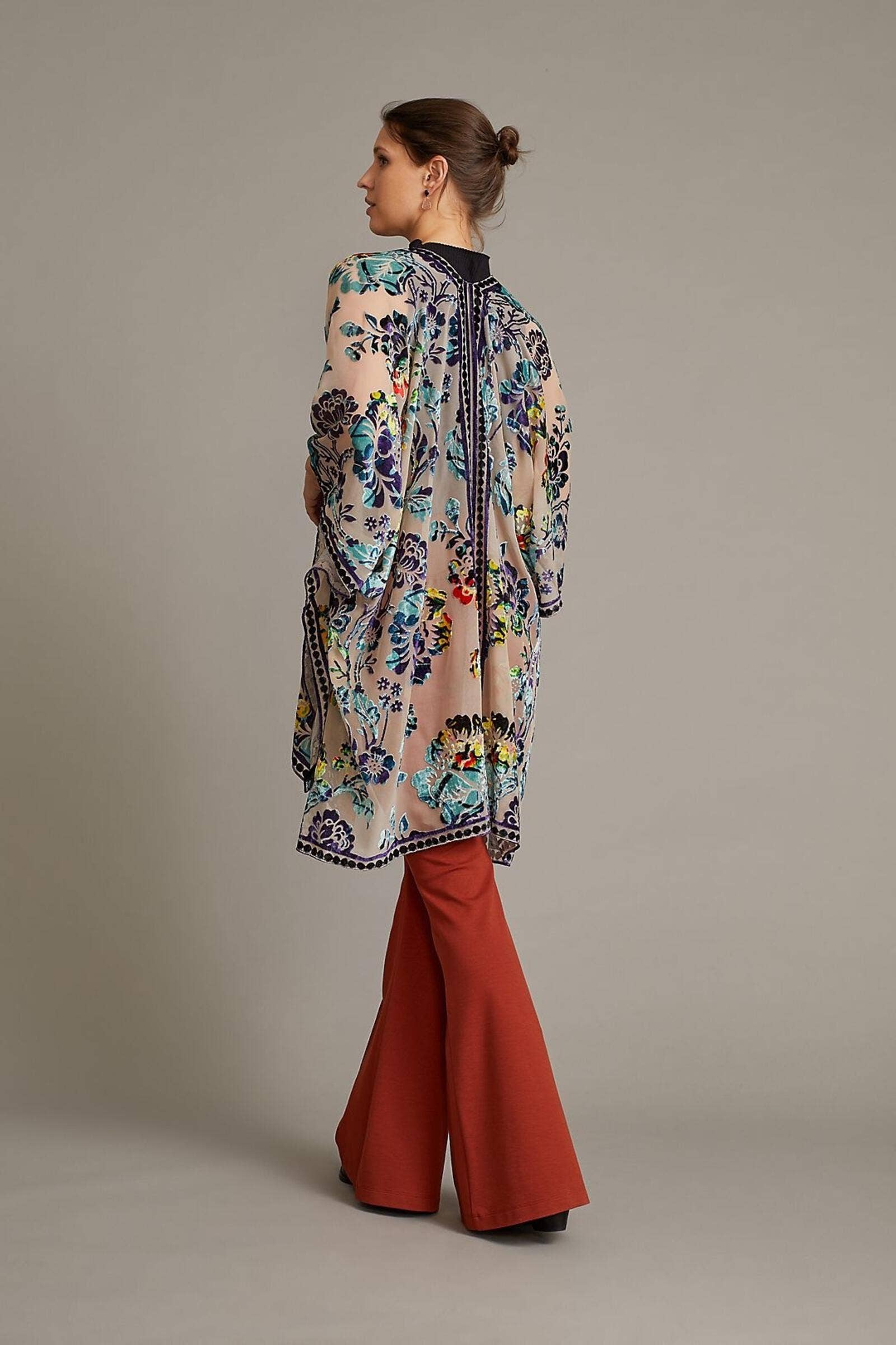 Floral Sheer Velvet Burnout Kimono