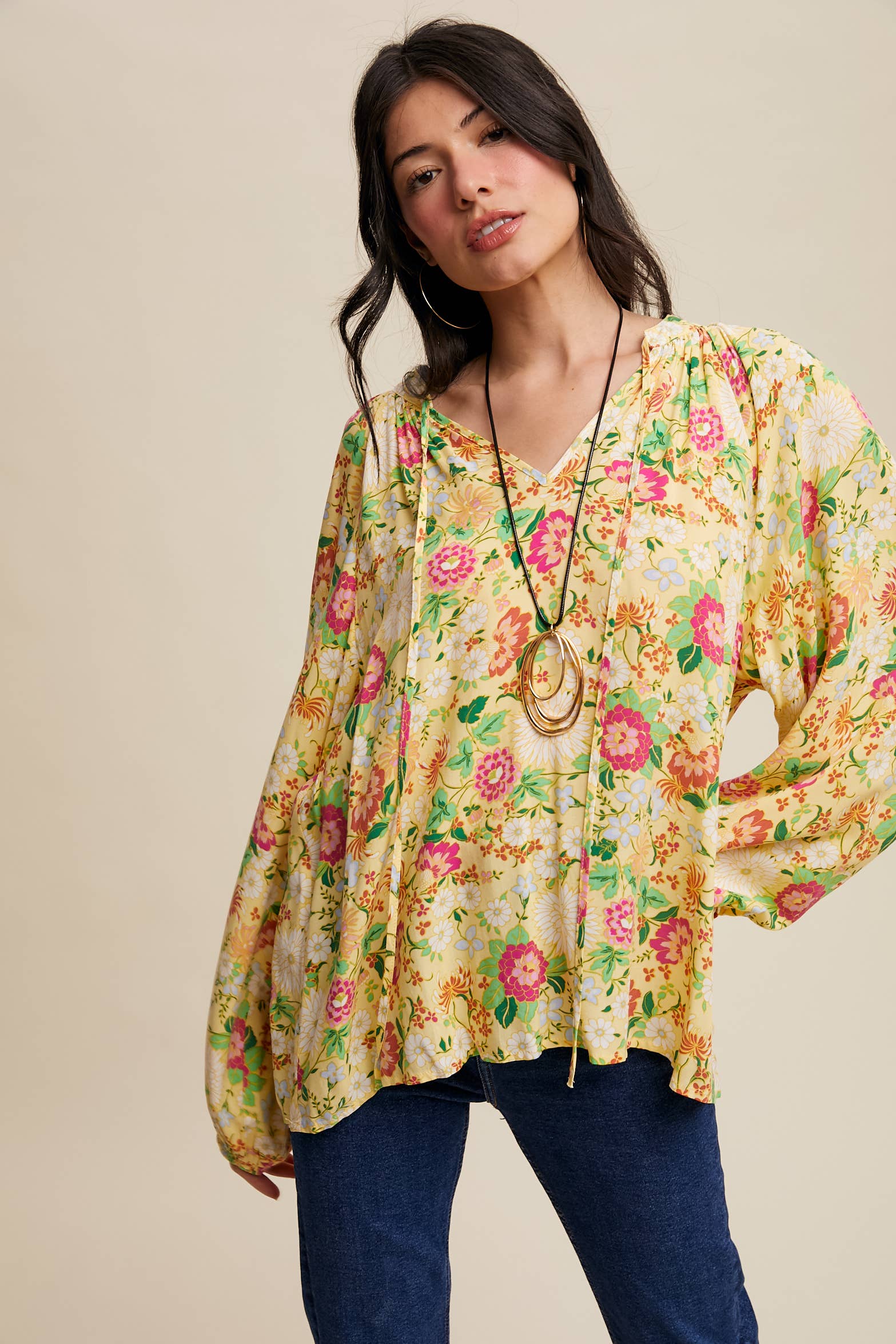 Sunlit Garden Balloon Sleeve Blouse