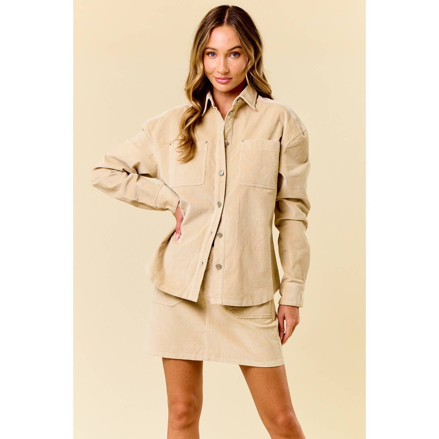 SIS1208A CREAM CORDUROY MINI SKIRT