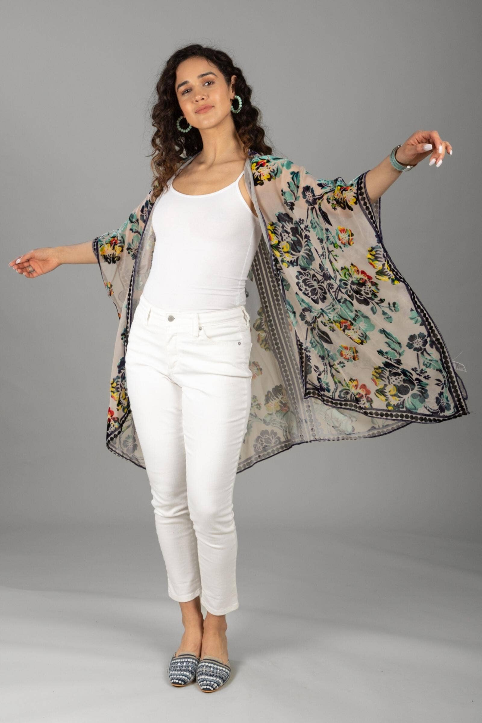 Floral Sheer Velvet Burnout Kimono