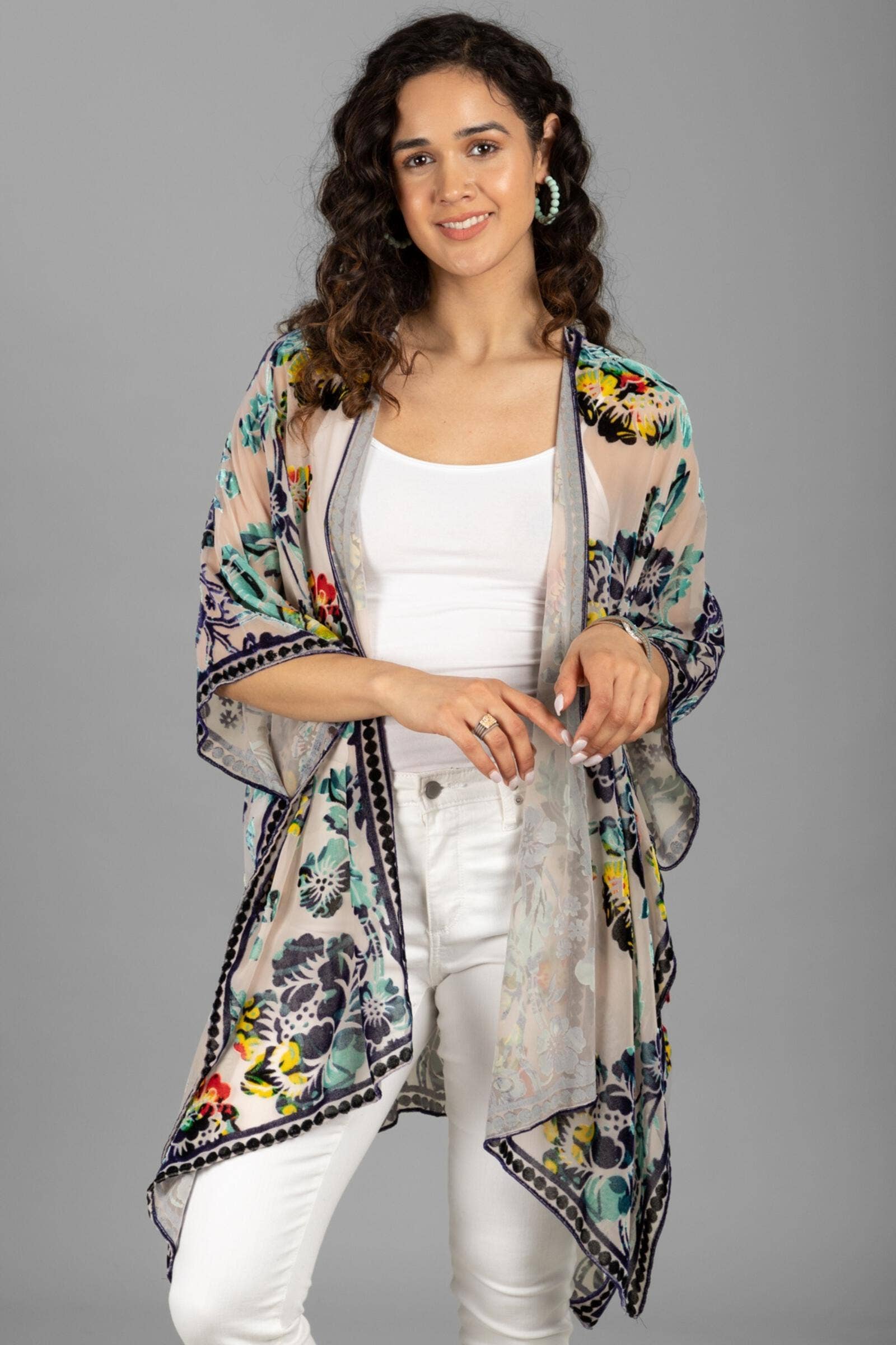 Floral Sheer Velvet Burnout Kimono