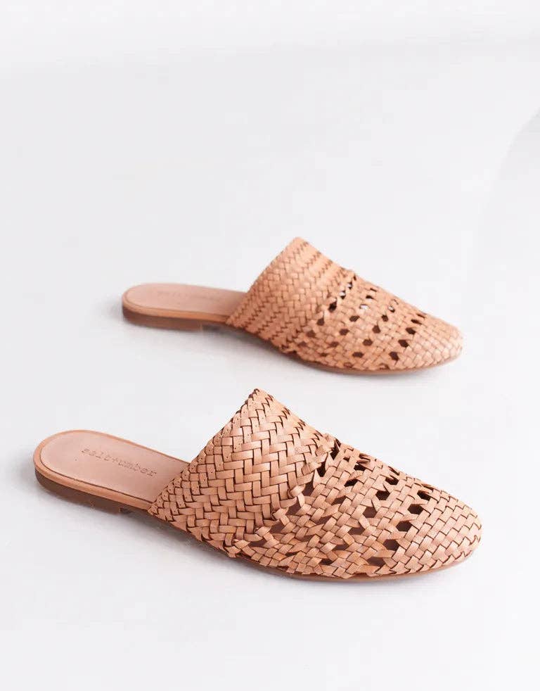 LILY- VINTAGE PINK signature woven leather mules