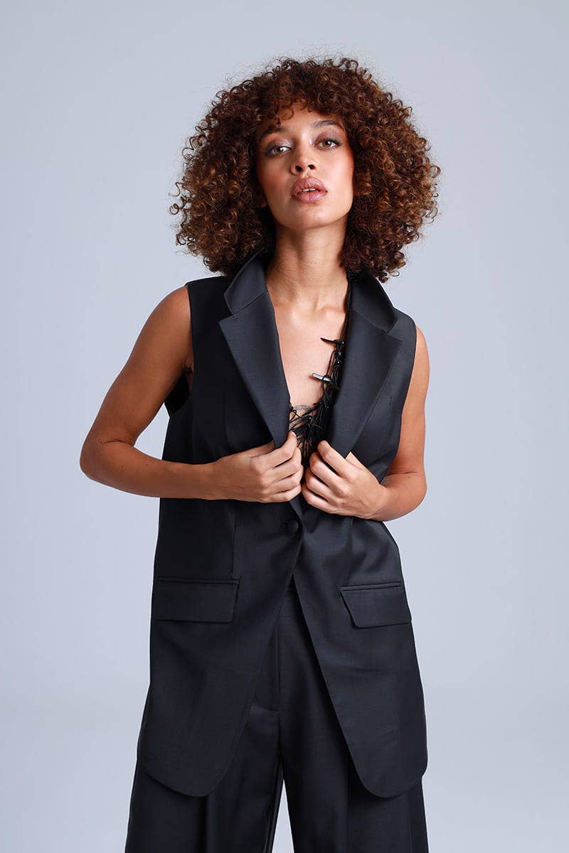 Liza Italian Design Black Virgin Wool Waistcoat