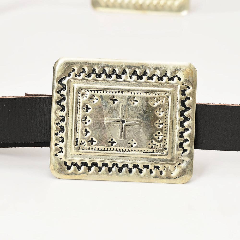 ADBLA101 Hand tooled Authentic German Silver Concho Belt