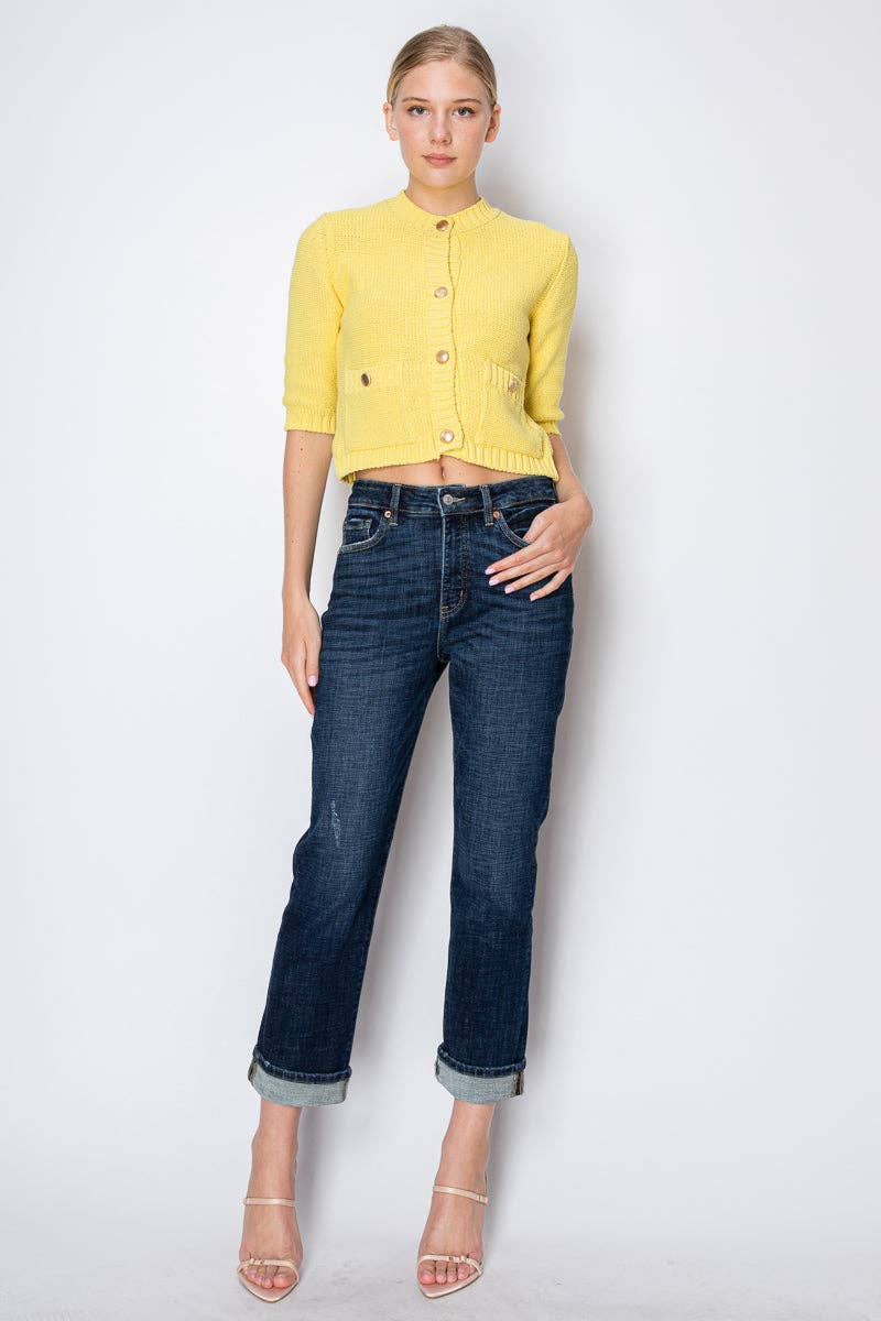TUMMY CONTROL HIGH RISE STRETCH STRAIGHT W/ SINGLE CUFF JEAN