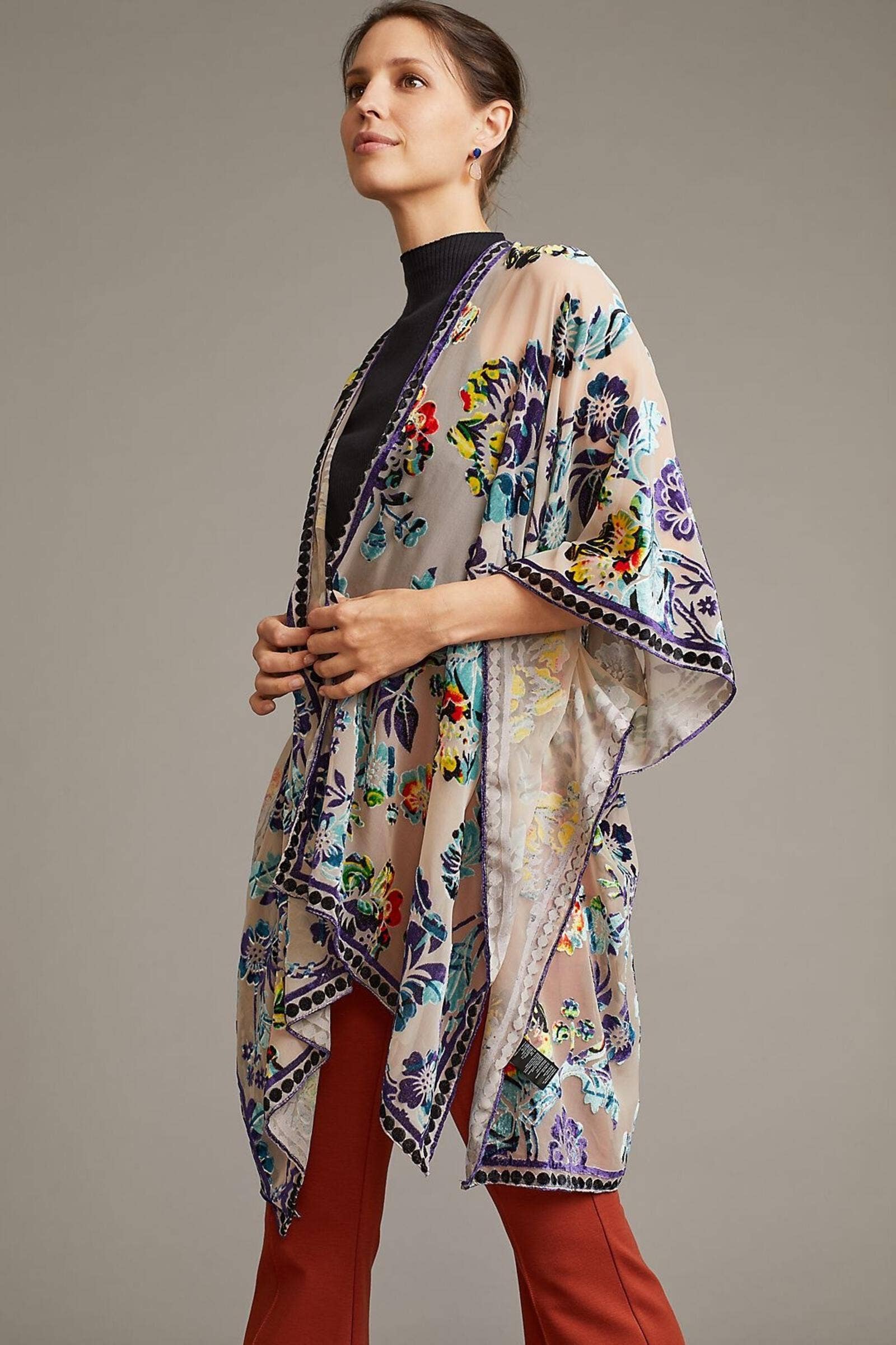 Floral Sheer Velvet Burnout Kimono