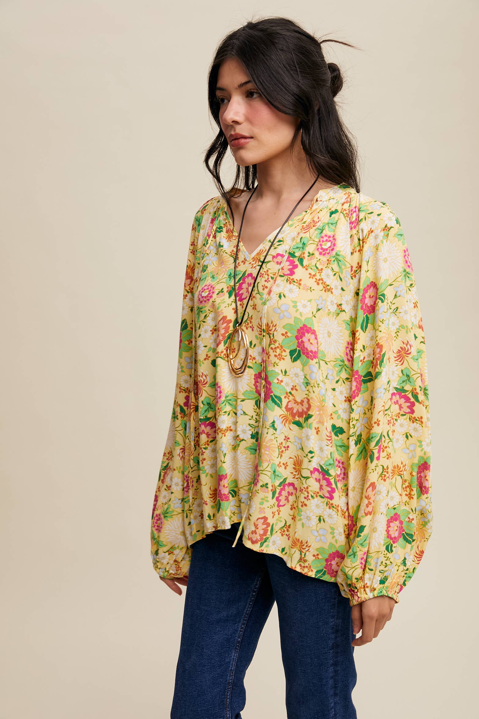 Sunlit Garden Balloon Sleeve Blouse