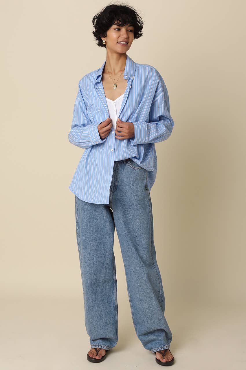 Macy Oversized Striped Shirt - Blue