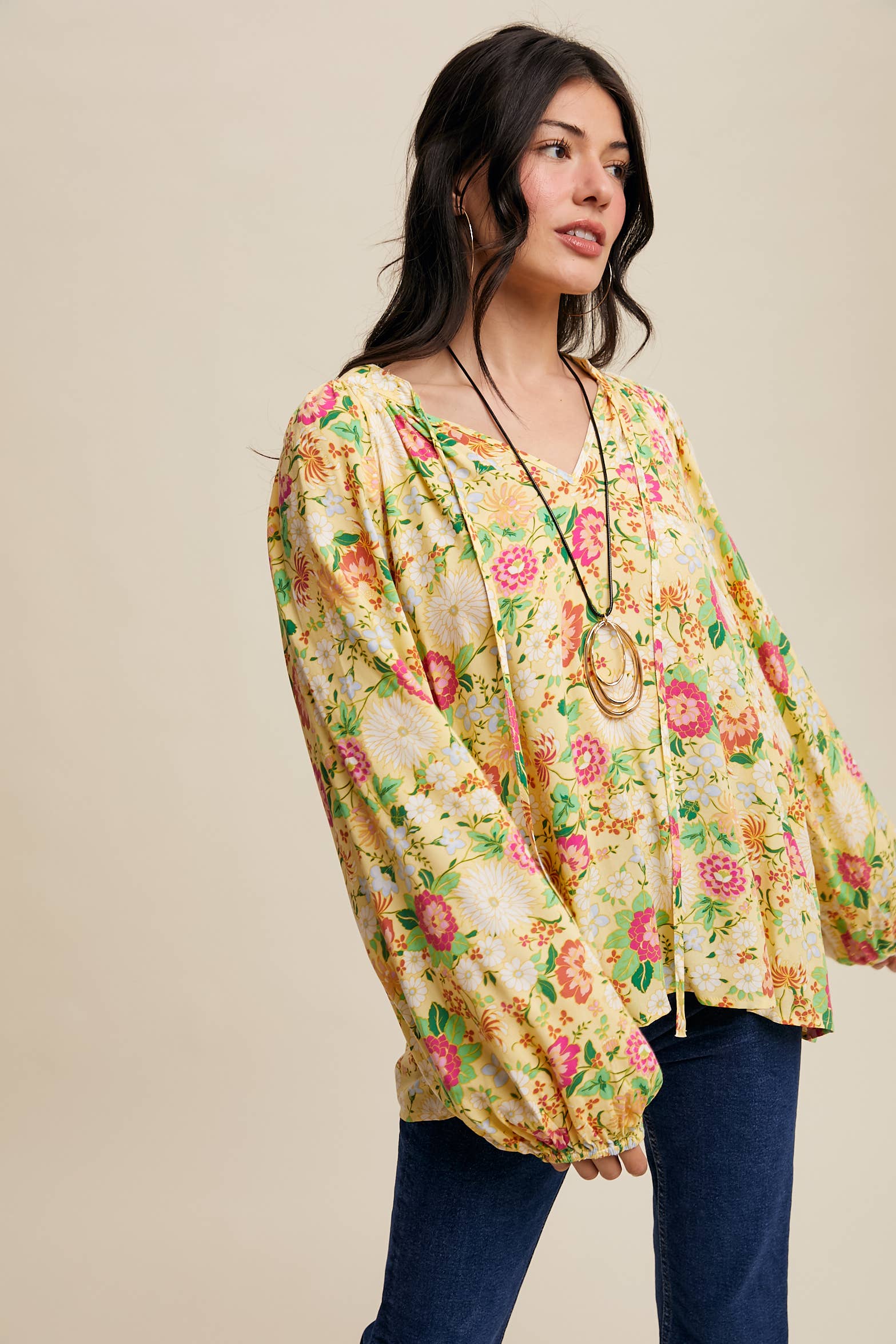 Sunlit Garden Balloon Sleeve Blouse