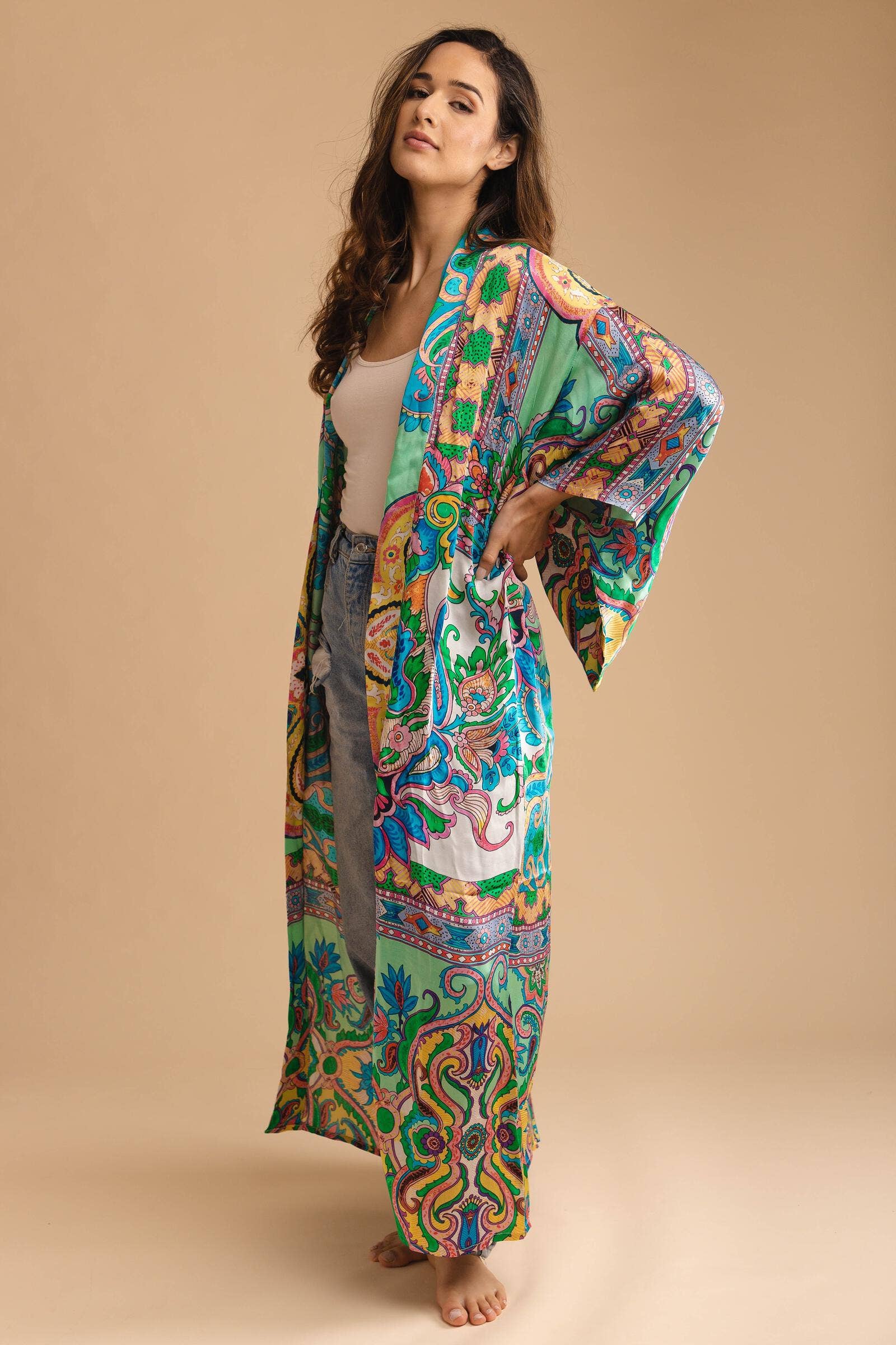 Paisley Mixed Print Kimono Long