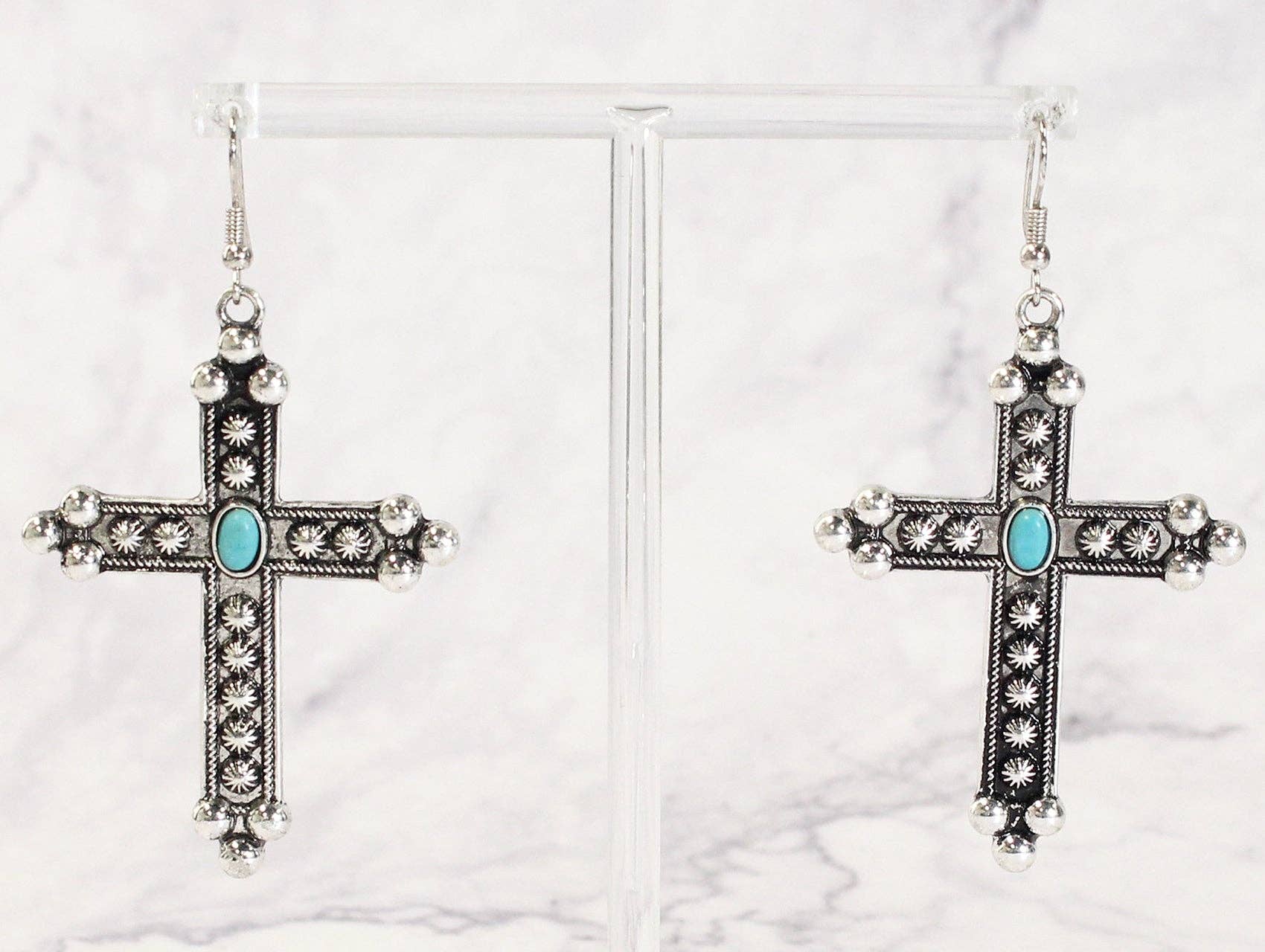 2248 H18 WESTERN CROSS EARRINGS TURQ