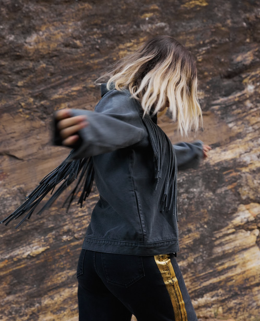 BLACK DENIM FRINGE JACKET