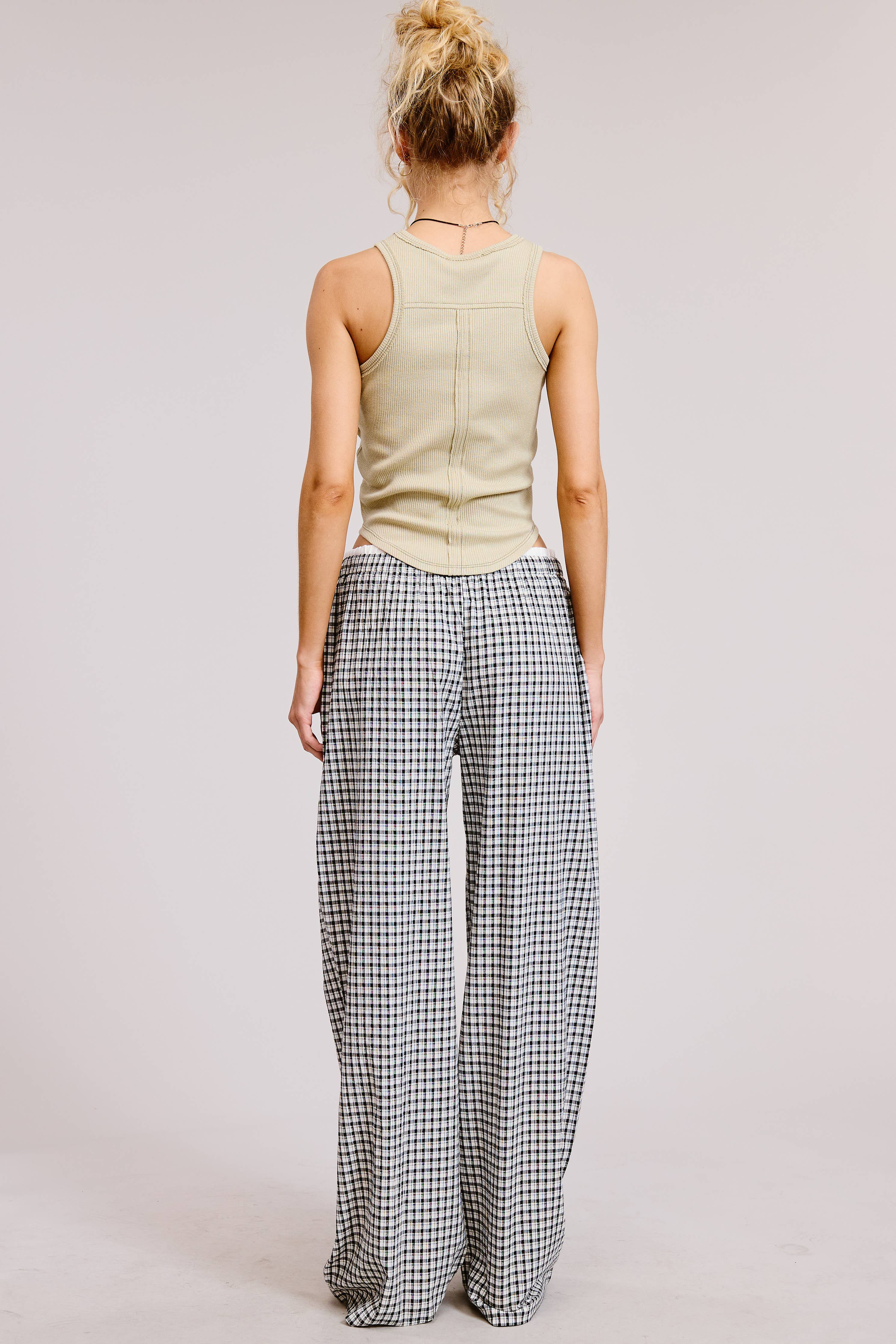 Gingham Boxer Lounge Pants with Contrast Waistband