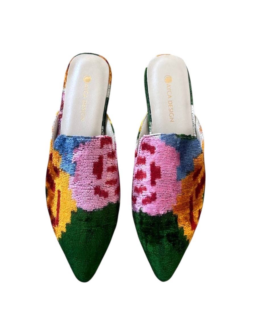 Silk Velvet Ikat Point Toe Slide