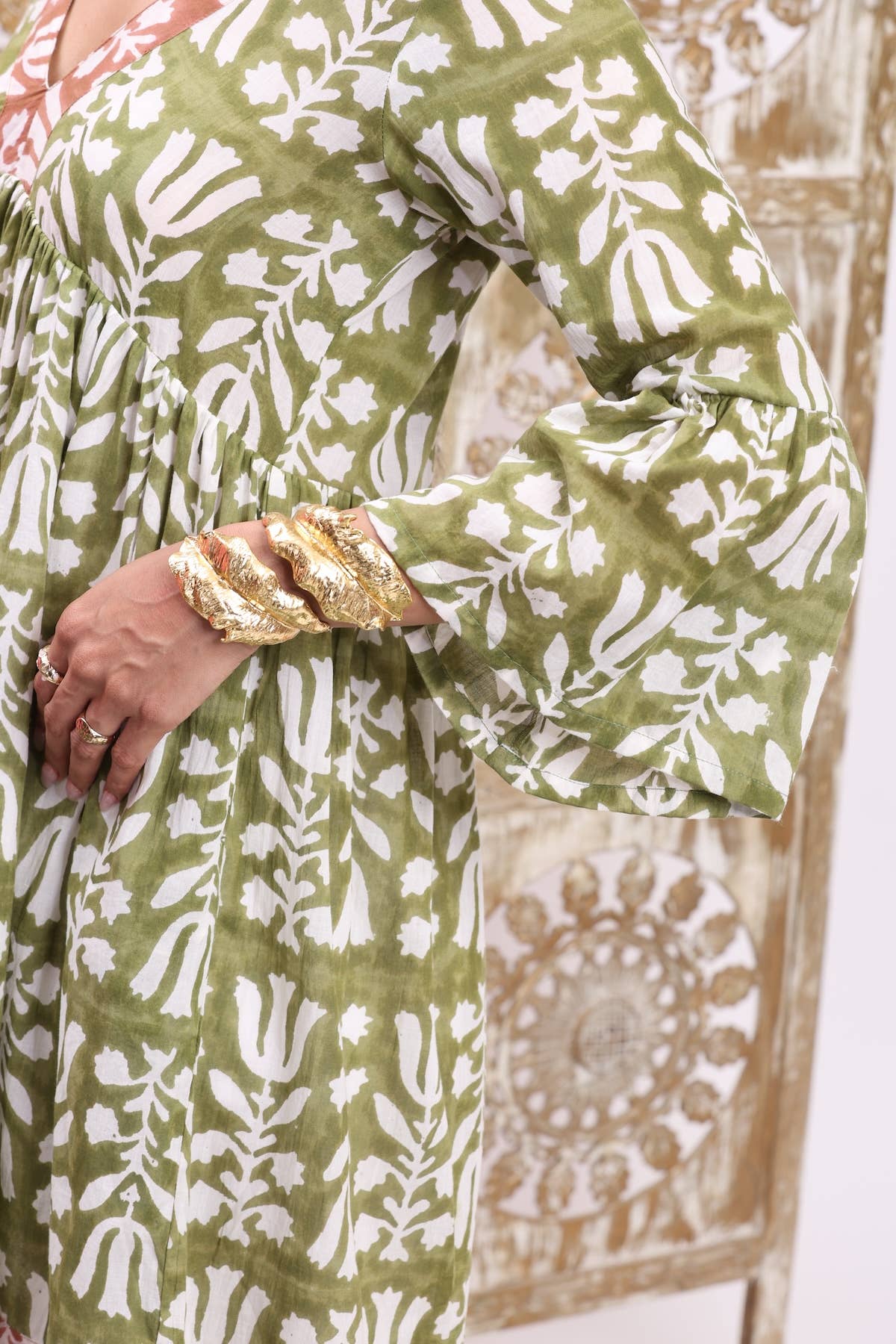 Block Printed Bell Sleeve Dress (Nishu)