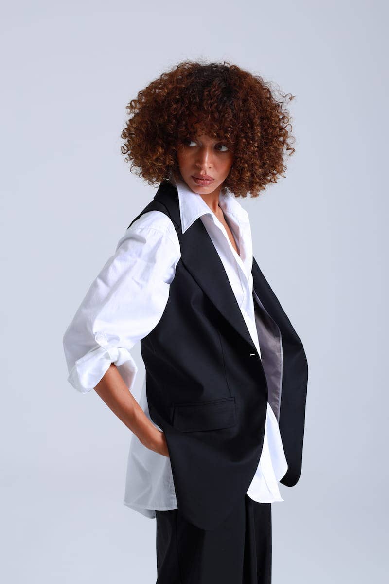 Liza Italian Design Black Virgin Wool Waistcoat