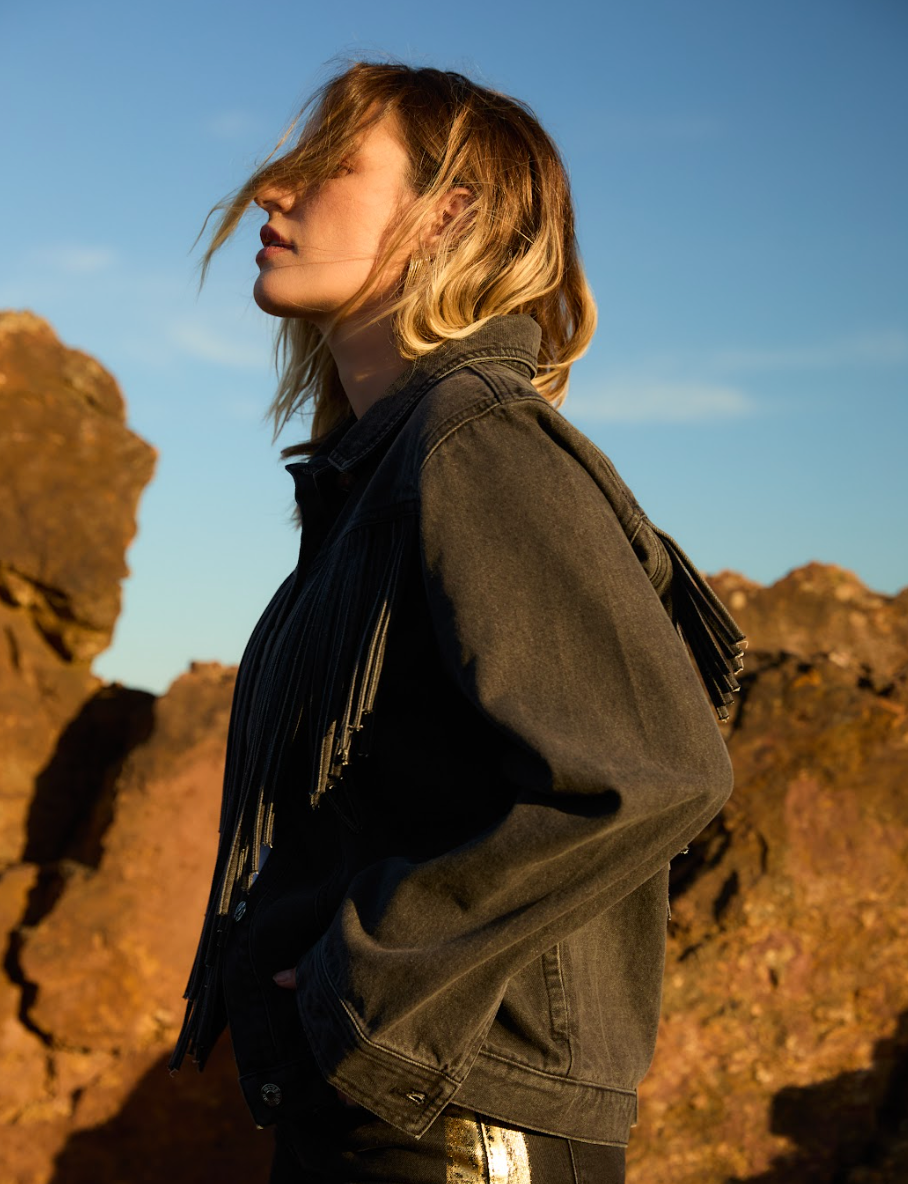 BLACK DENIM FRINGE JACKET