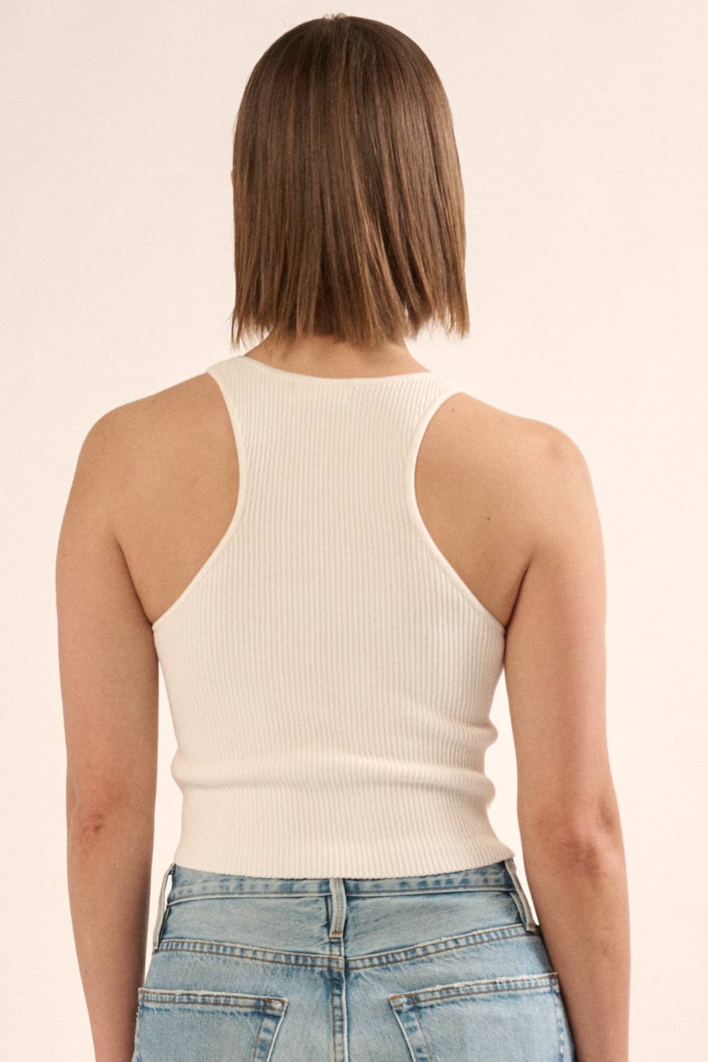 Shaper Fit Crewneck Rib Knit Crop Tank Top - Off white
