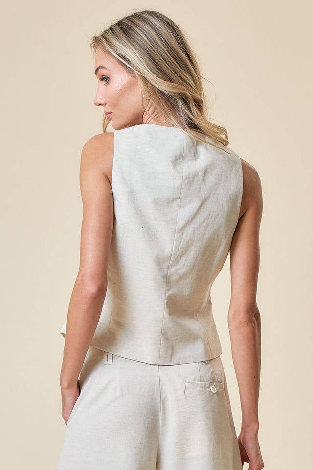 SIJ5301A LINEN BLEND V-NECK VEST