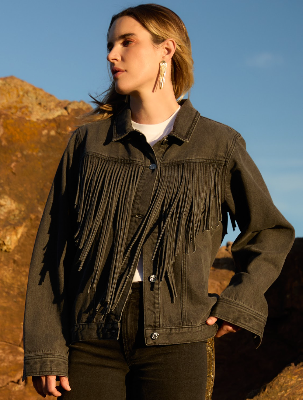 BLACK DENIM FRINGE JACKET
