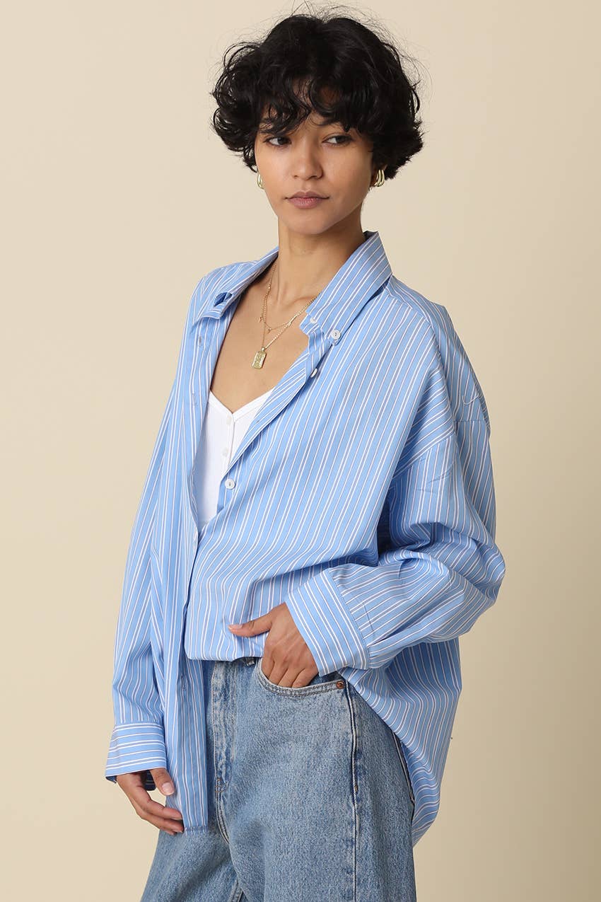 Macy Oversized Striped Shirt - Blue