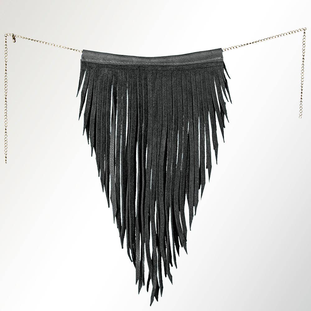 ADJW102B Western Fringe Chain Accessory - Genuine Black suede Statement Piece