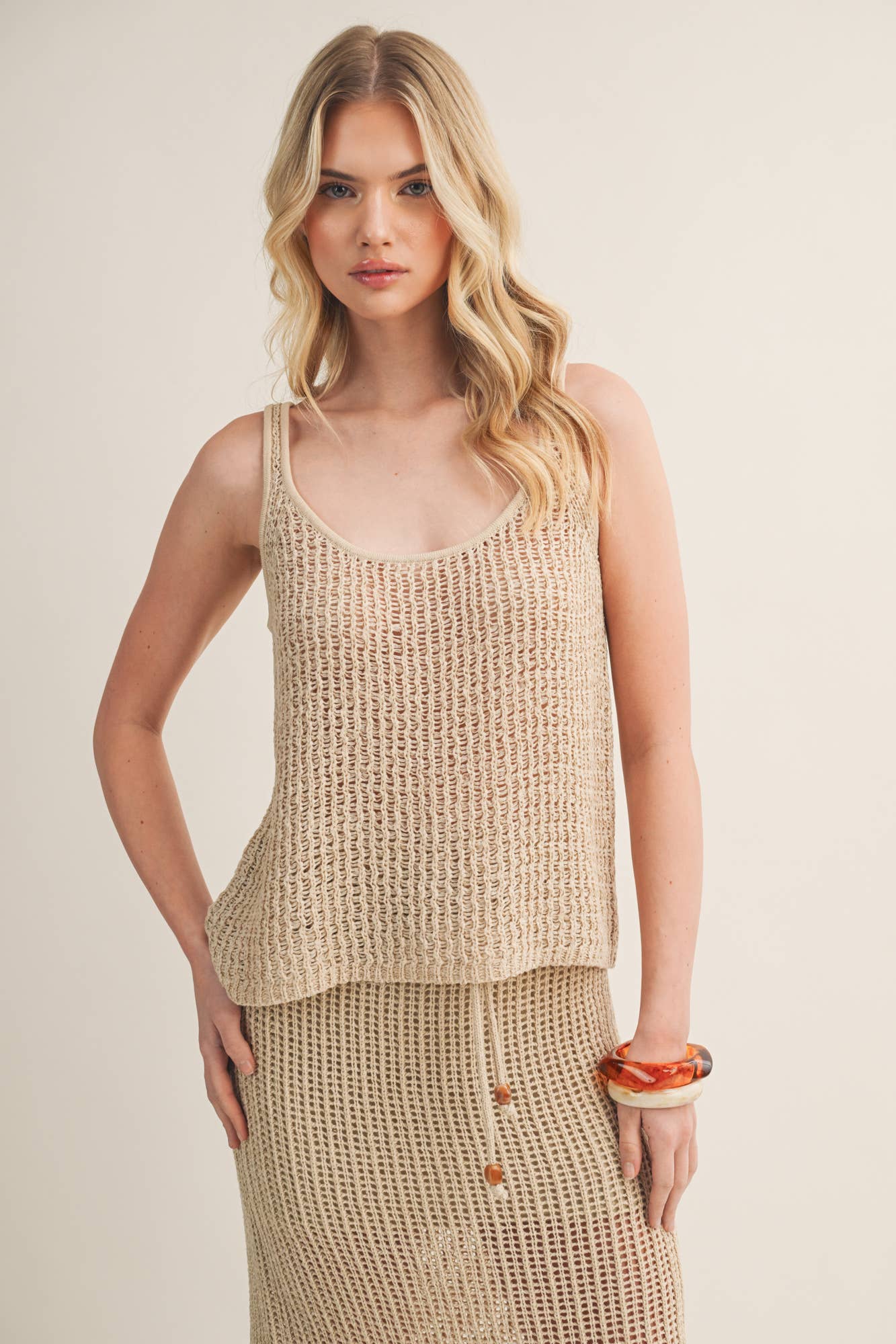 Crochet-Style Two-Piece Set - Wheat