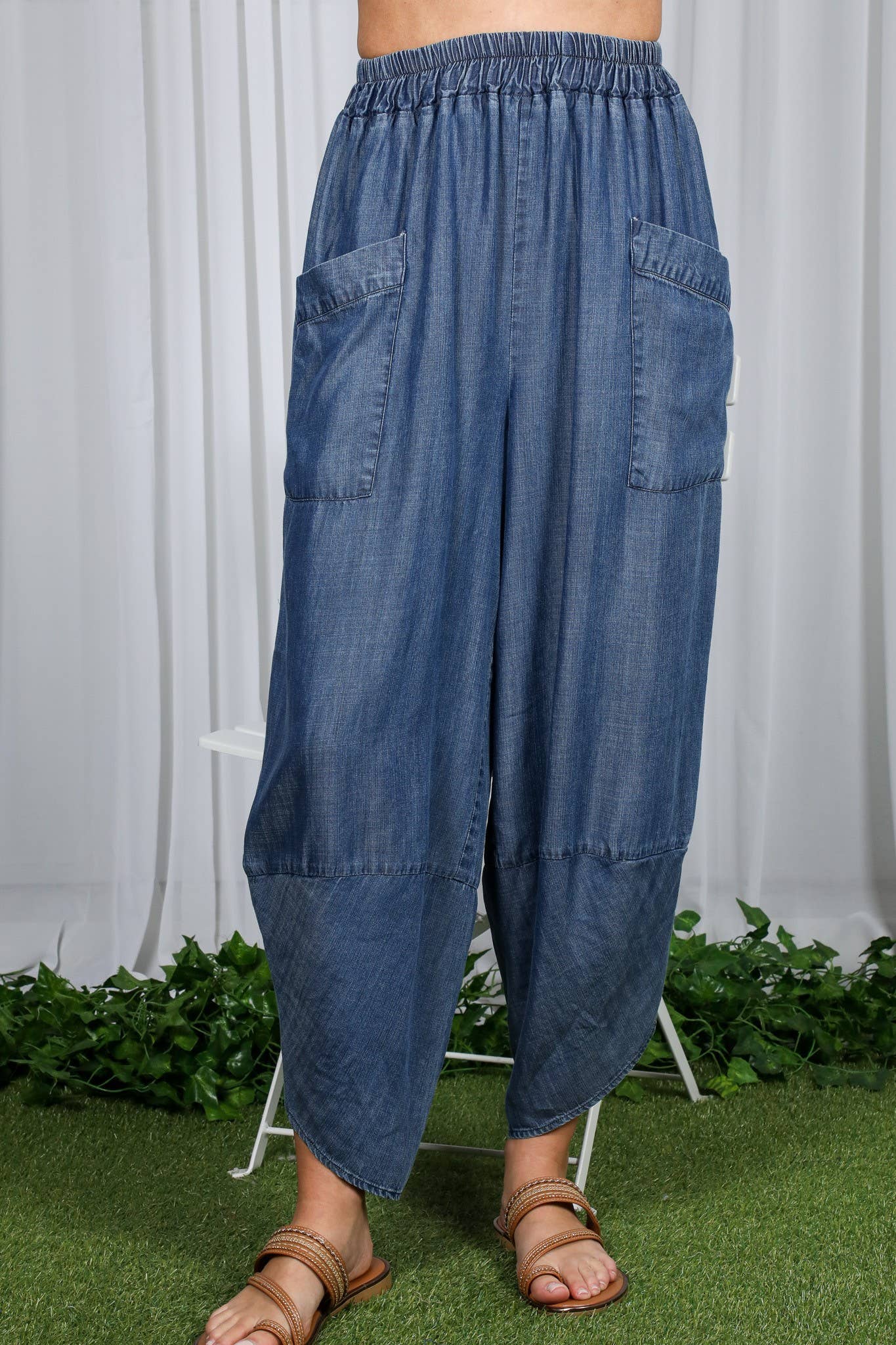 Casual Chambray 100% Tencel Barrel Denim Pants VP82933A