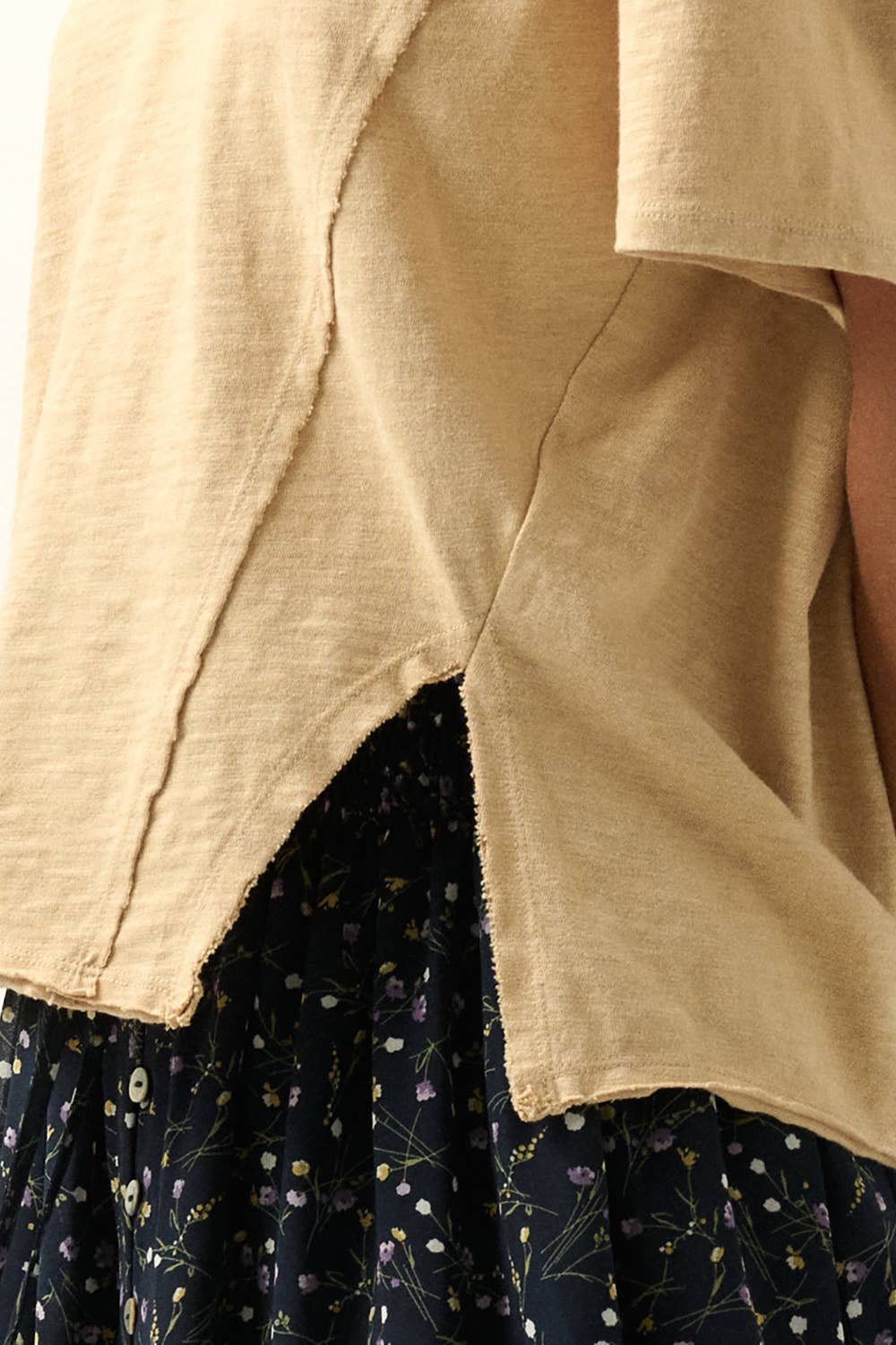 Easy Fit Mineral-Wash Exposed Seam Slub Knit Tee - Sand Brown