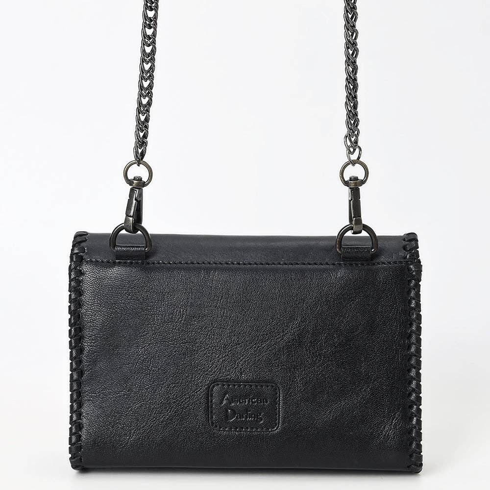 ADBGZ867 Black Tooled Leather Crossbody with Chain Strap Western Crossbody Evening Bag | American Darling