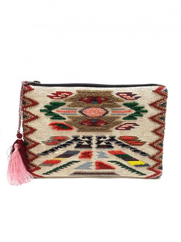 Fabric Arizona Design With Beads And Tassel Zipper