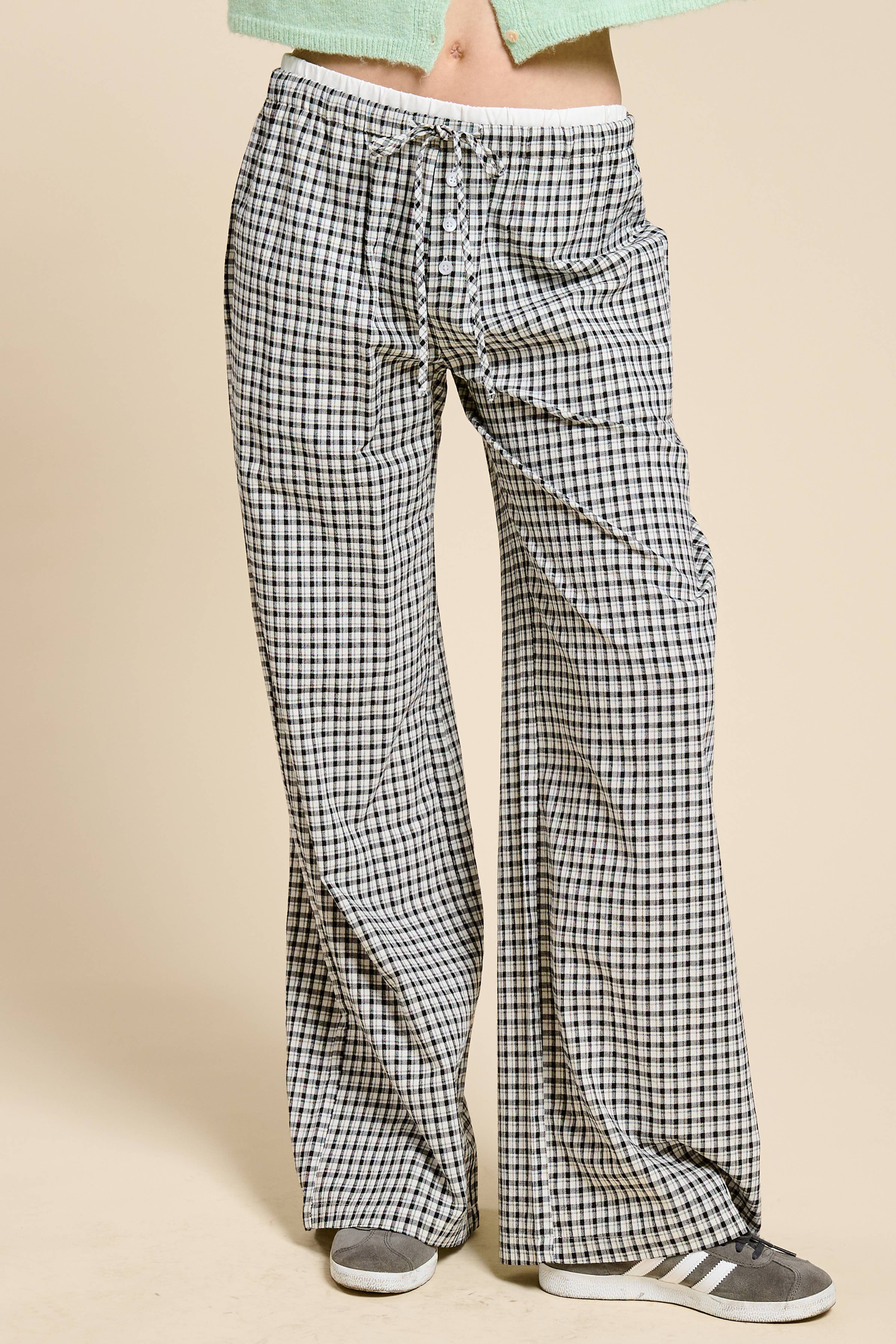 Gingham Boxer Lounge Pants with Contrast Waistband