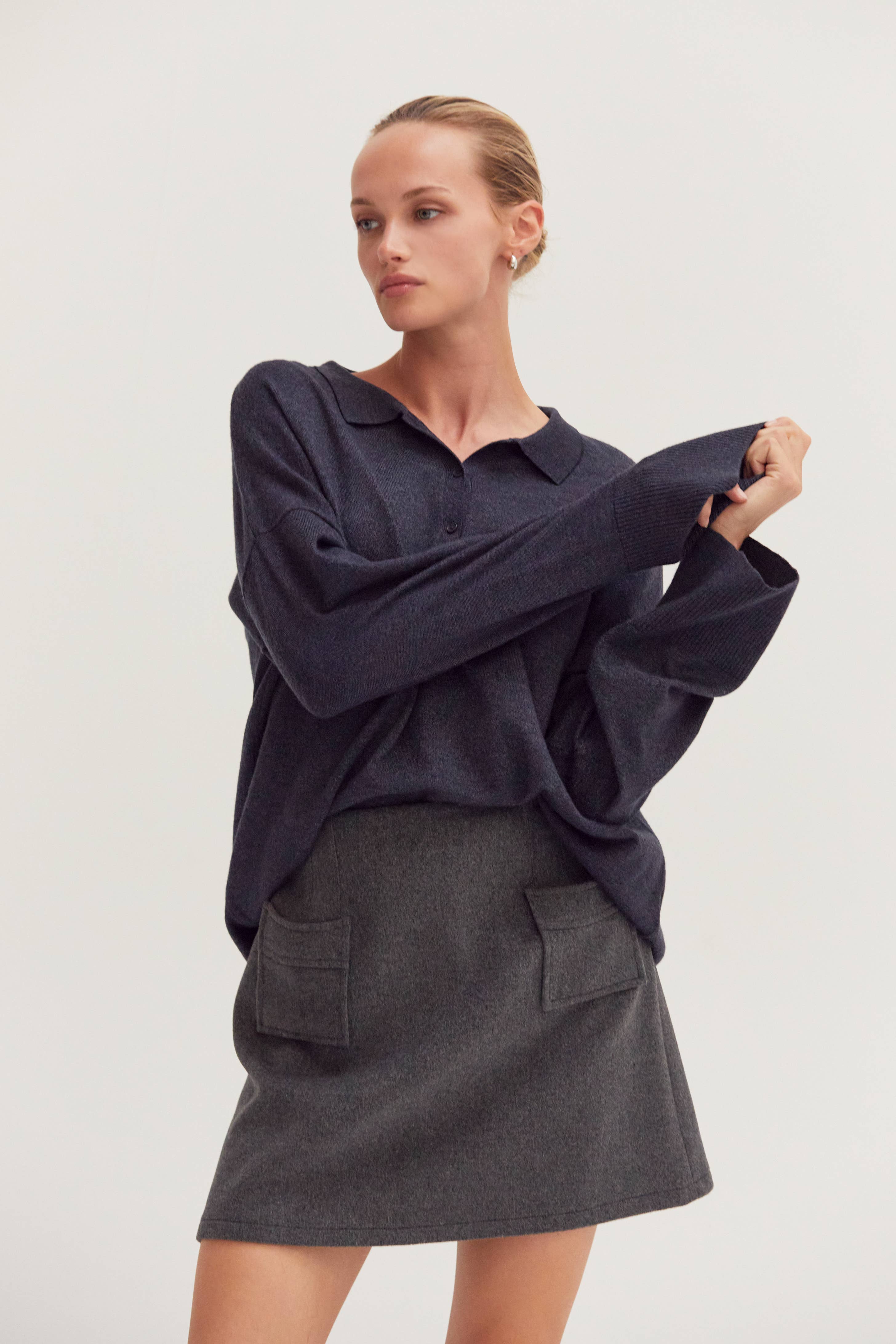 Heather Polo Sweater Top