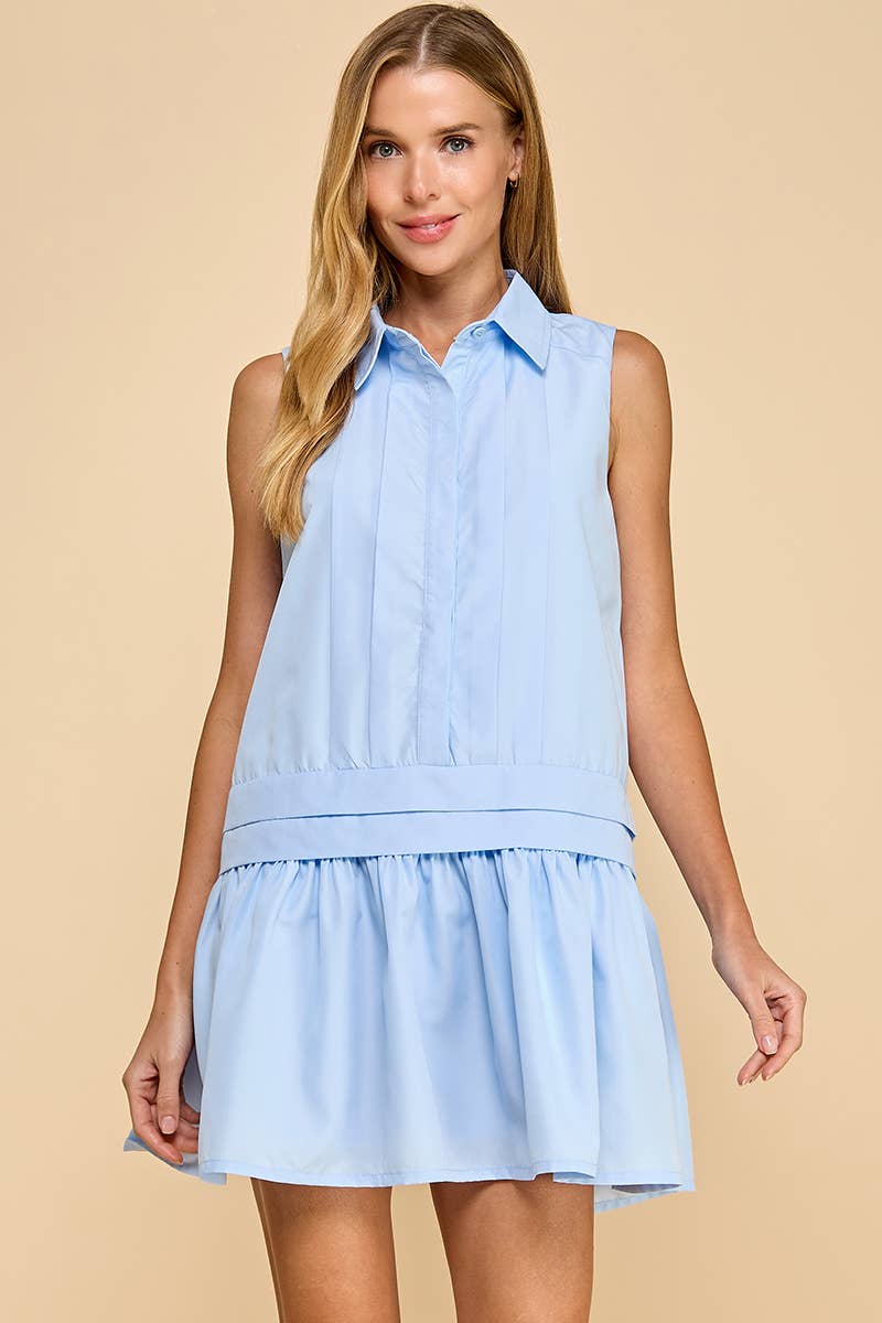 CD05302-Sleeveless Dropped Waist Shirt Dress
