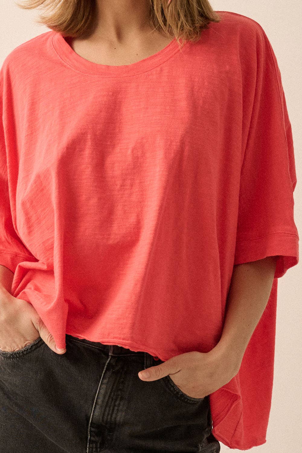 Easy Fit Mineral Wash Poncho Slub Knit T-Shirt