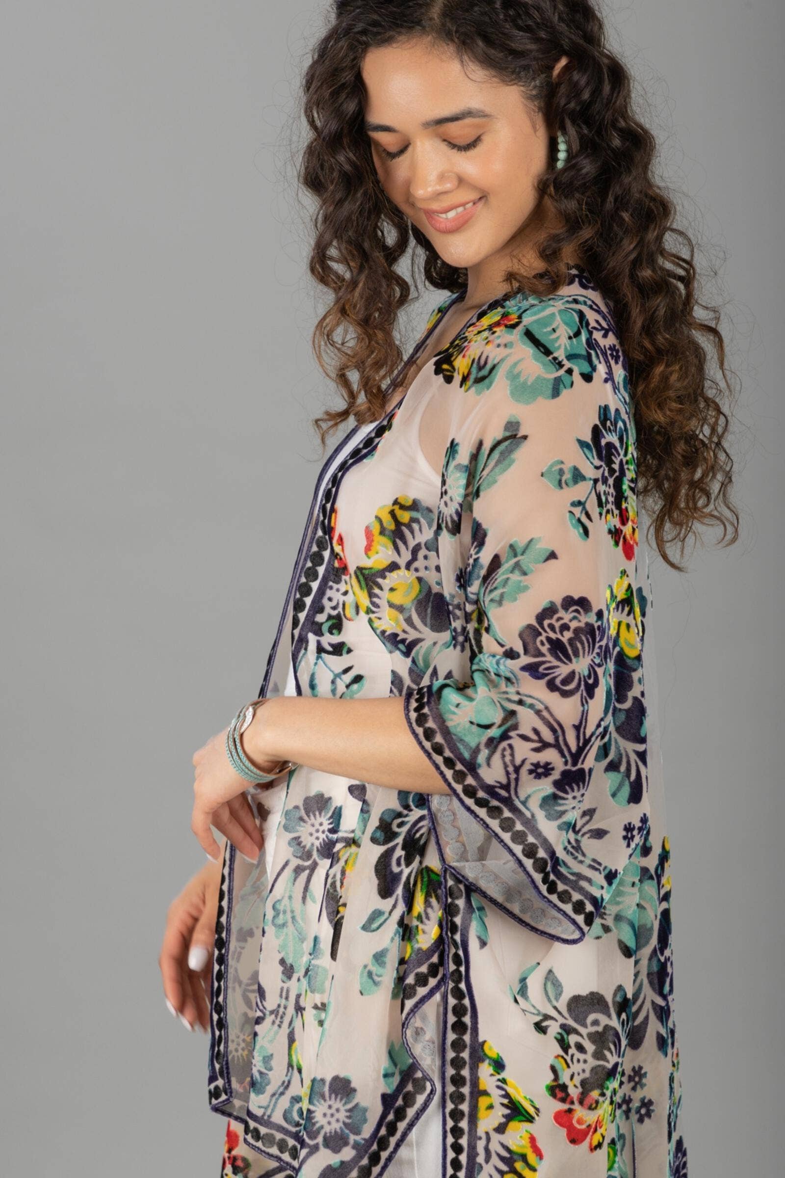 Floral Sheer Velvet Burnout Kimono