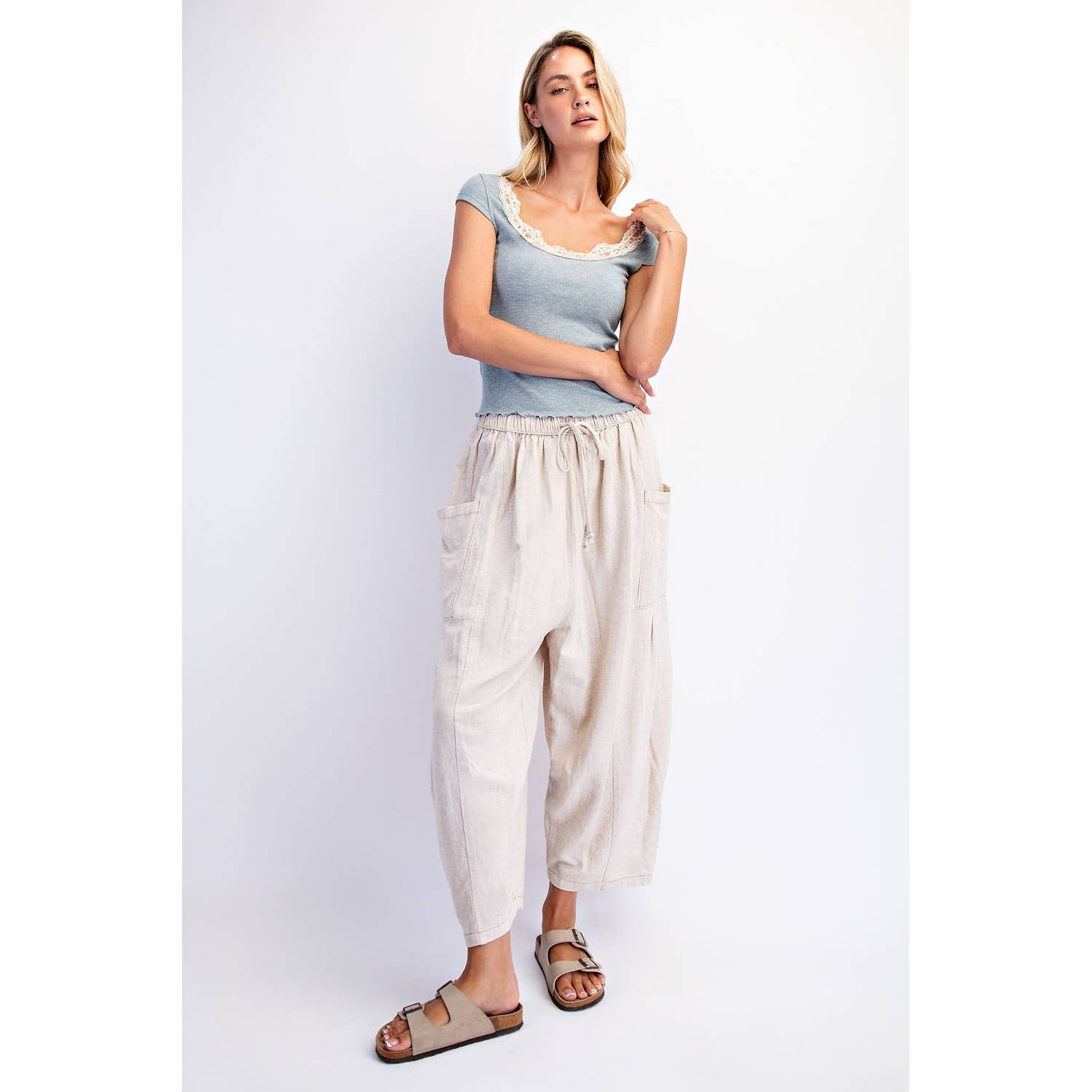 WIDE LEG PANTS: Natural Straw